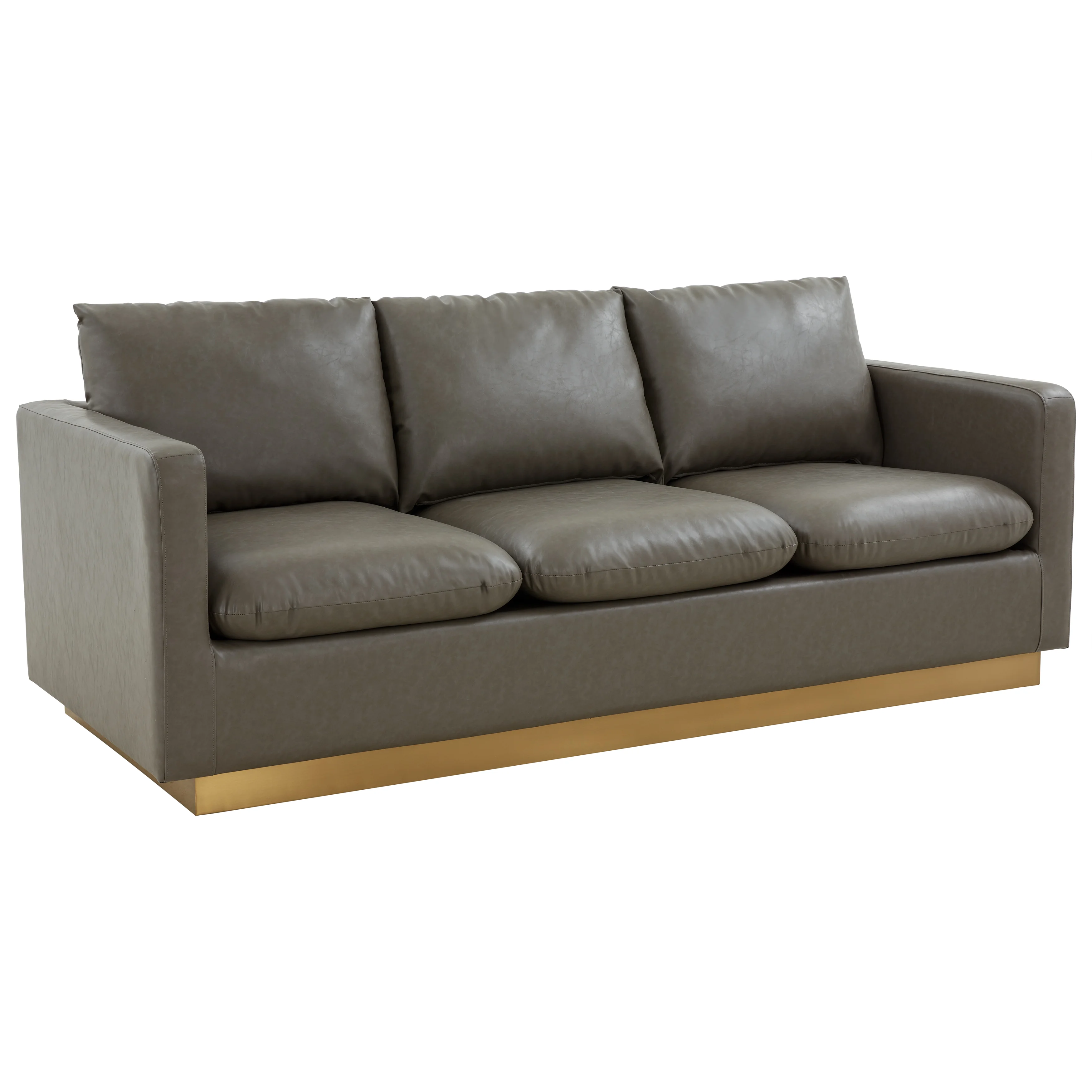 Nervo Modern Mid-Century Upholstered Leather Sofa with Gold Frame