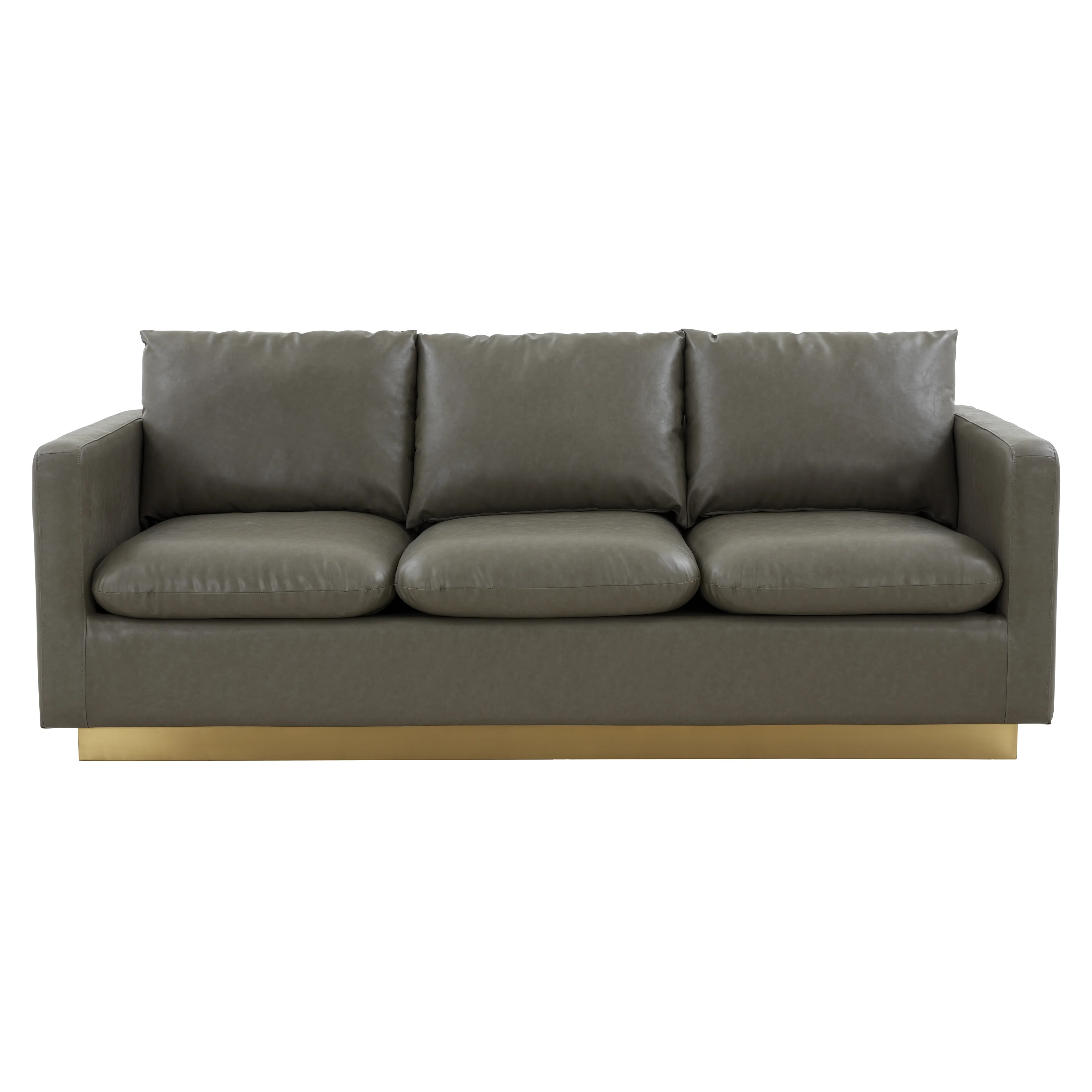 Nervo Modern Mid-Century Upholstered Leather Sofa with Gold Frame