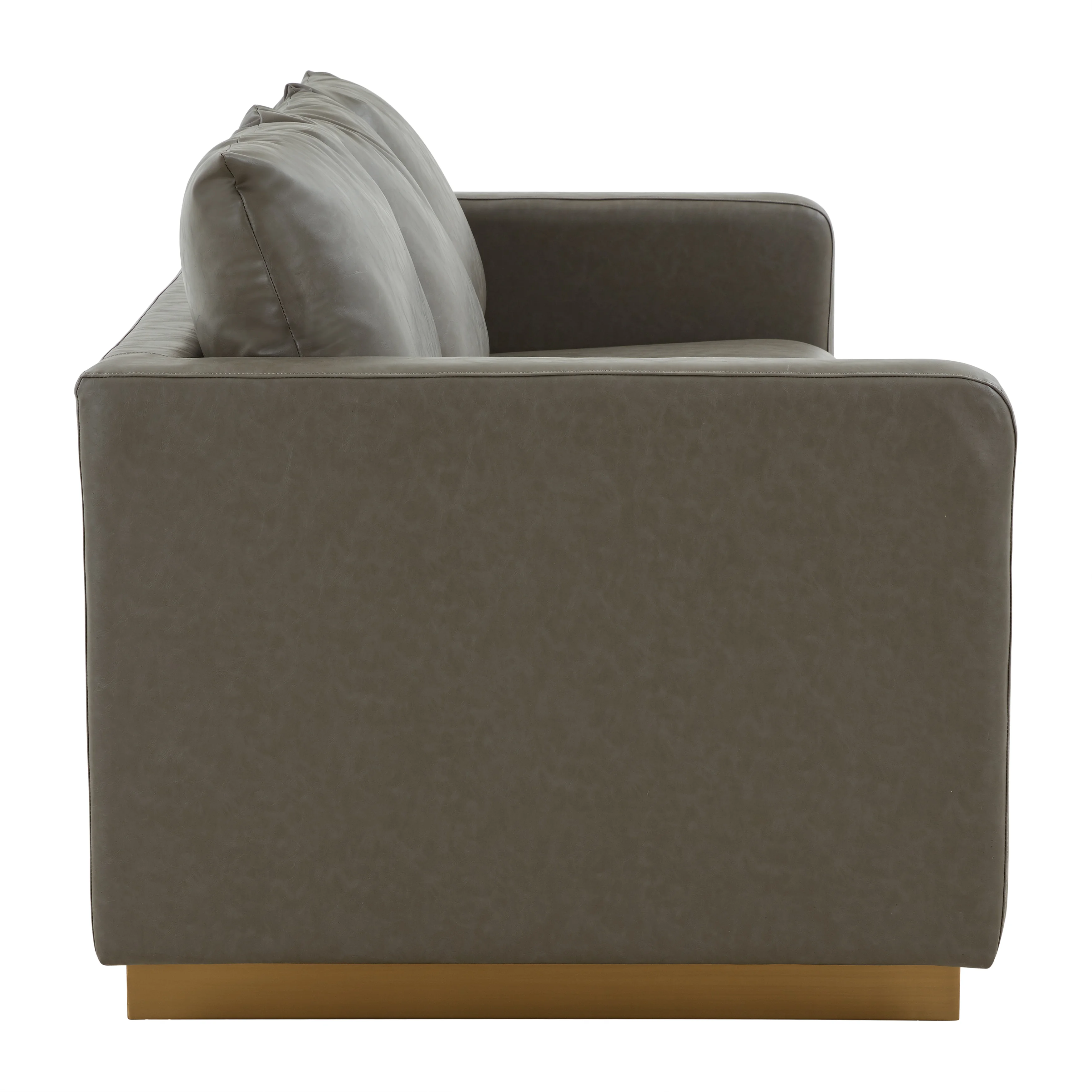 Nervo Modern Mid-Century Upholstered Leather Sofa with Gold Frame