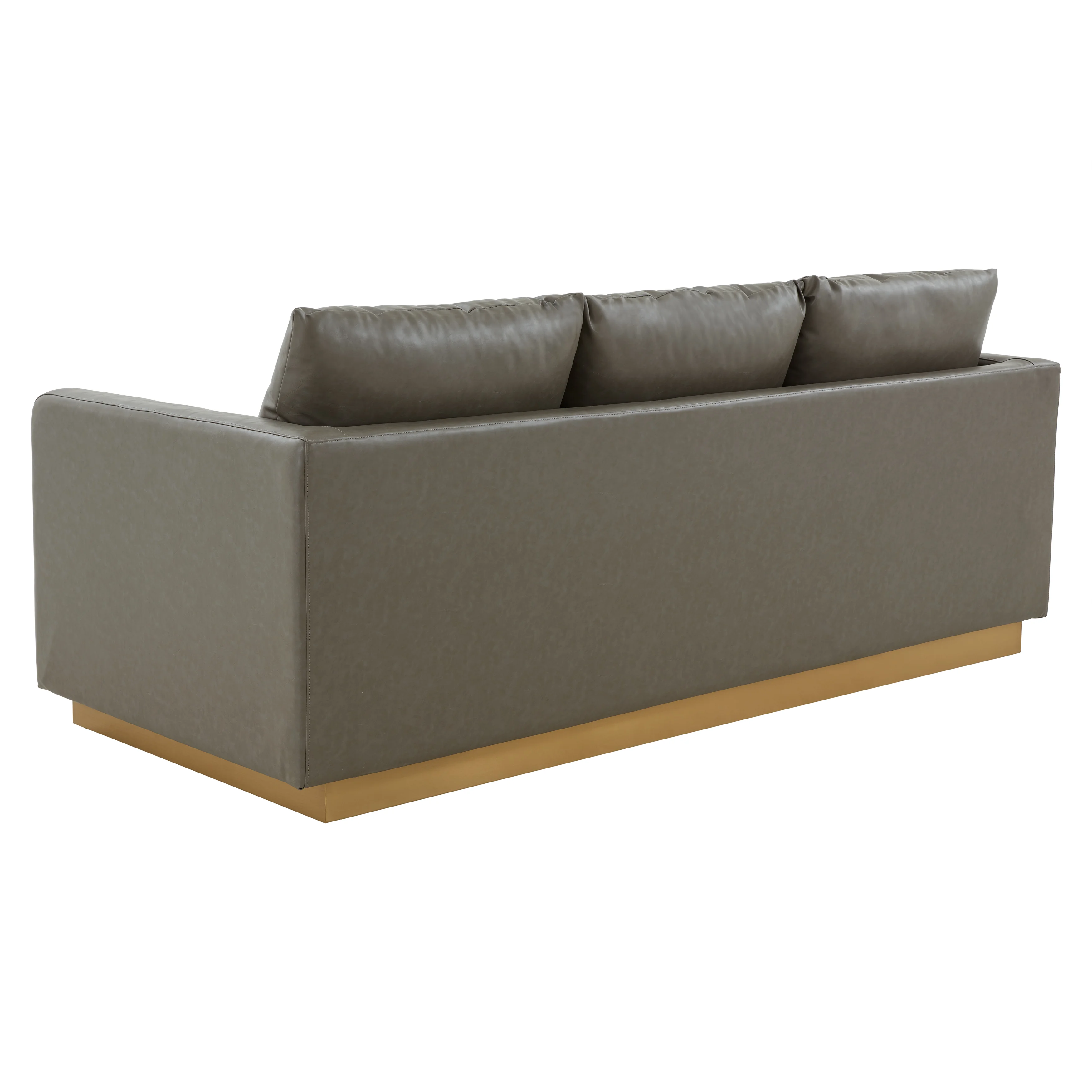 Nervo Modern Mid-Century Upholstered Leather Sofa with Gold Frame