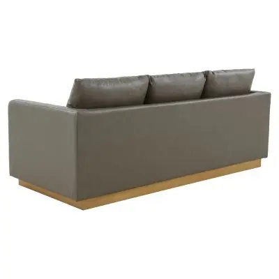 Nervo Modern Mid-Century Upholstered Leather Sofa with Gold Frame
