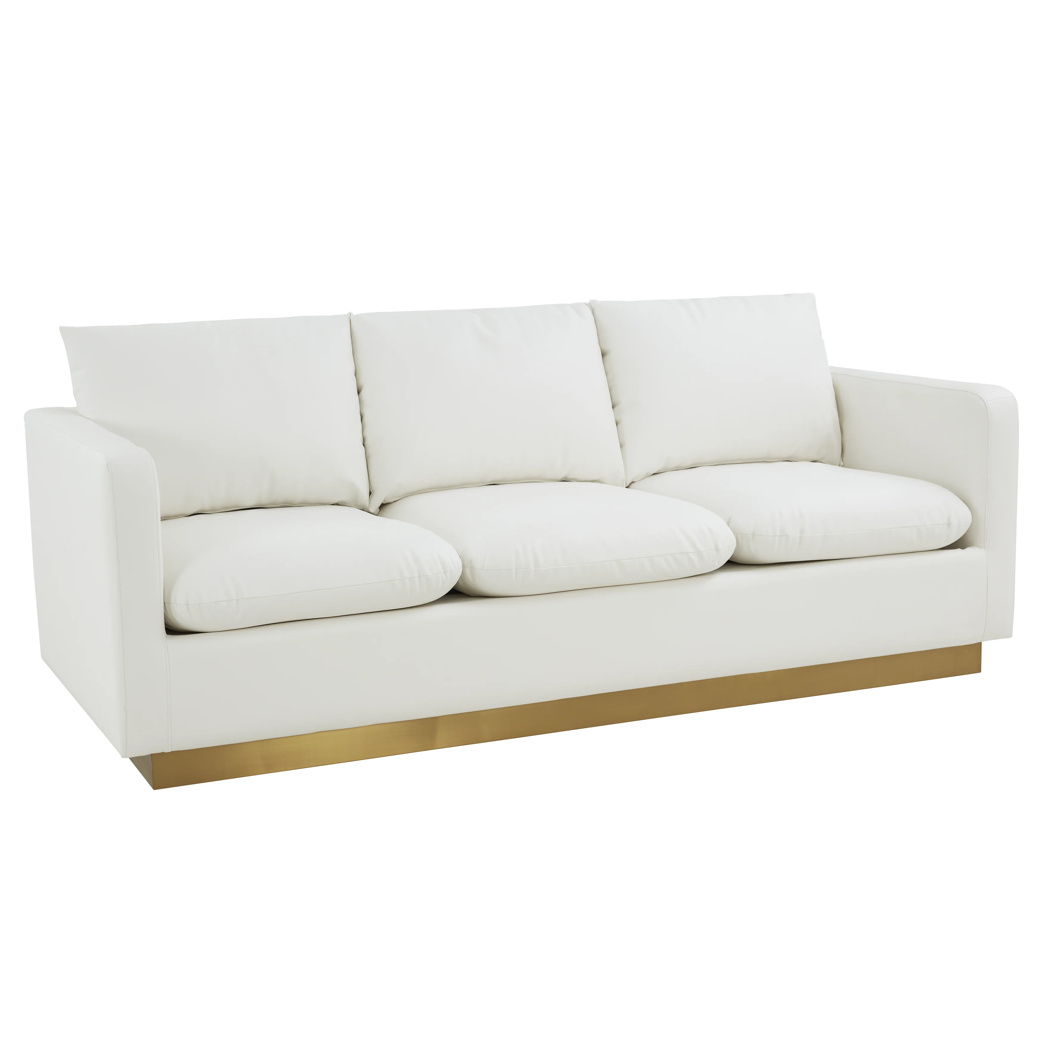 Nervo Modern Mid-Century Upholstered Leather Sofa with Gold Frame