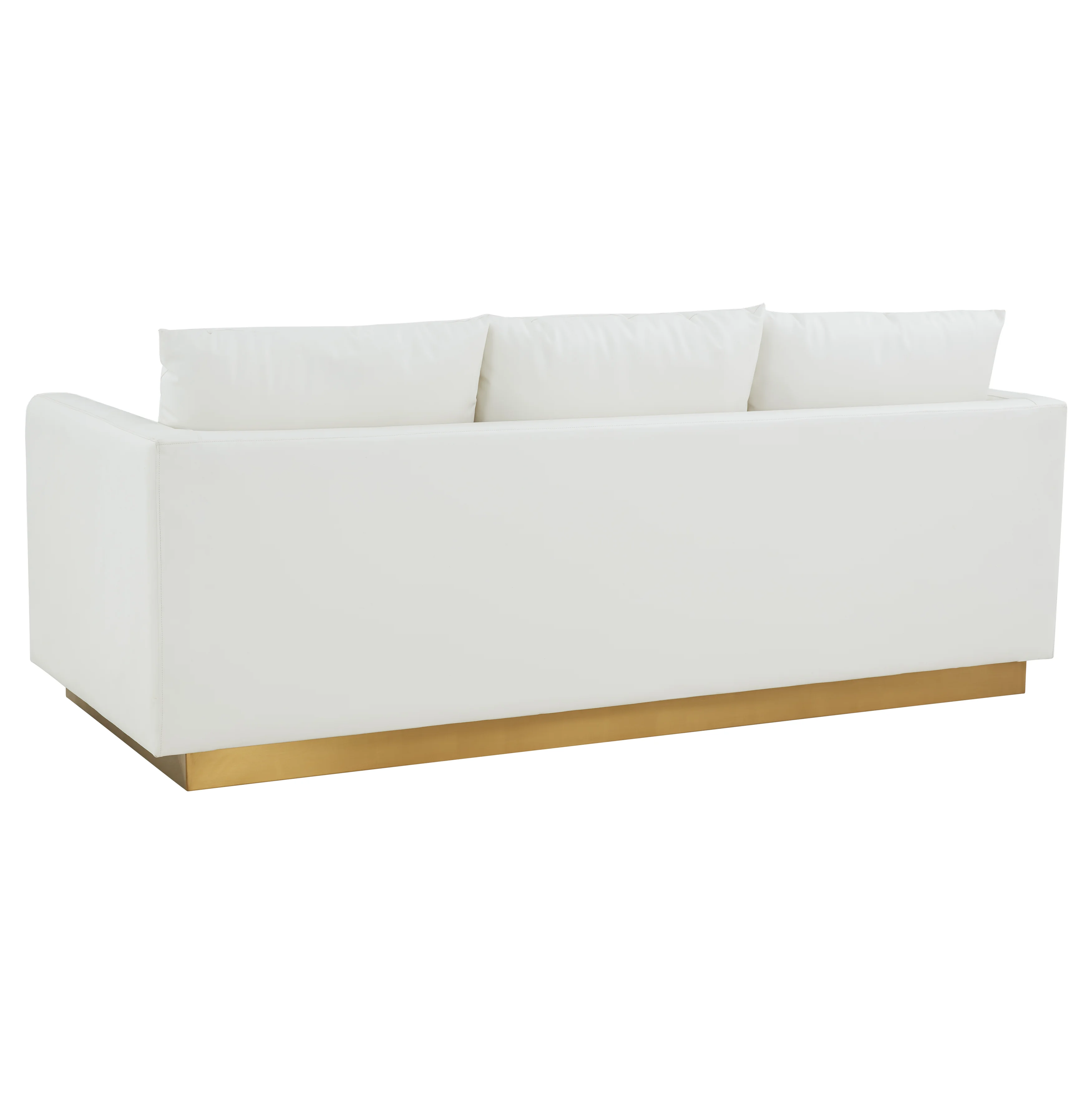 Nervo Modern Mid-Century Upholstered Leather Sofa with Gold Frame