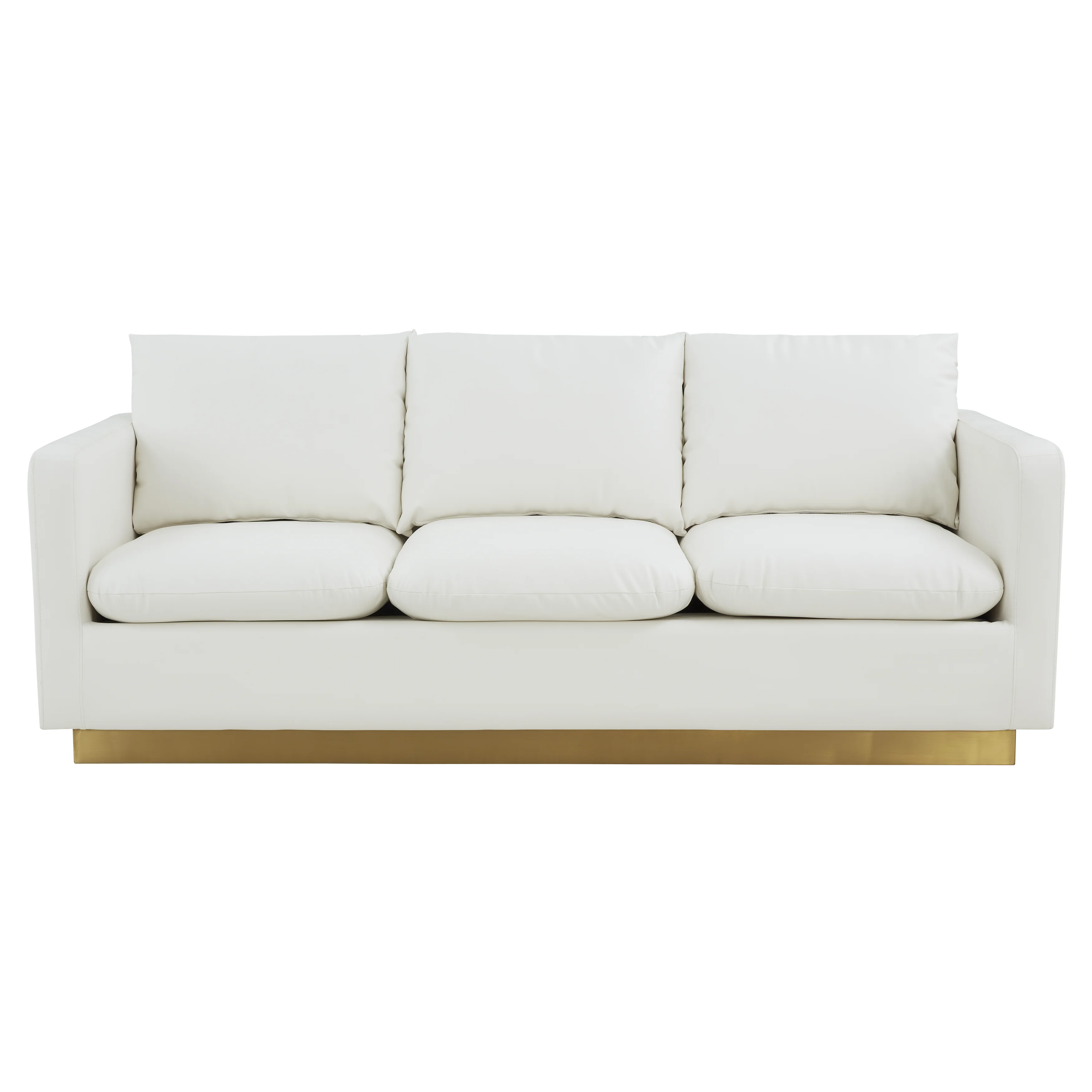 Nervo Modern Mid-Century Upholstered Leather Sofa with Gold Frame