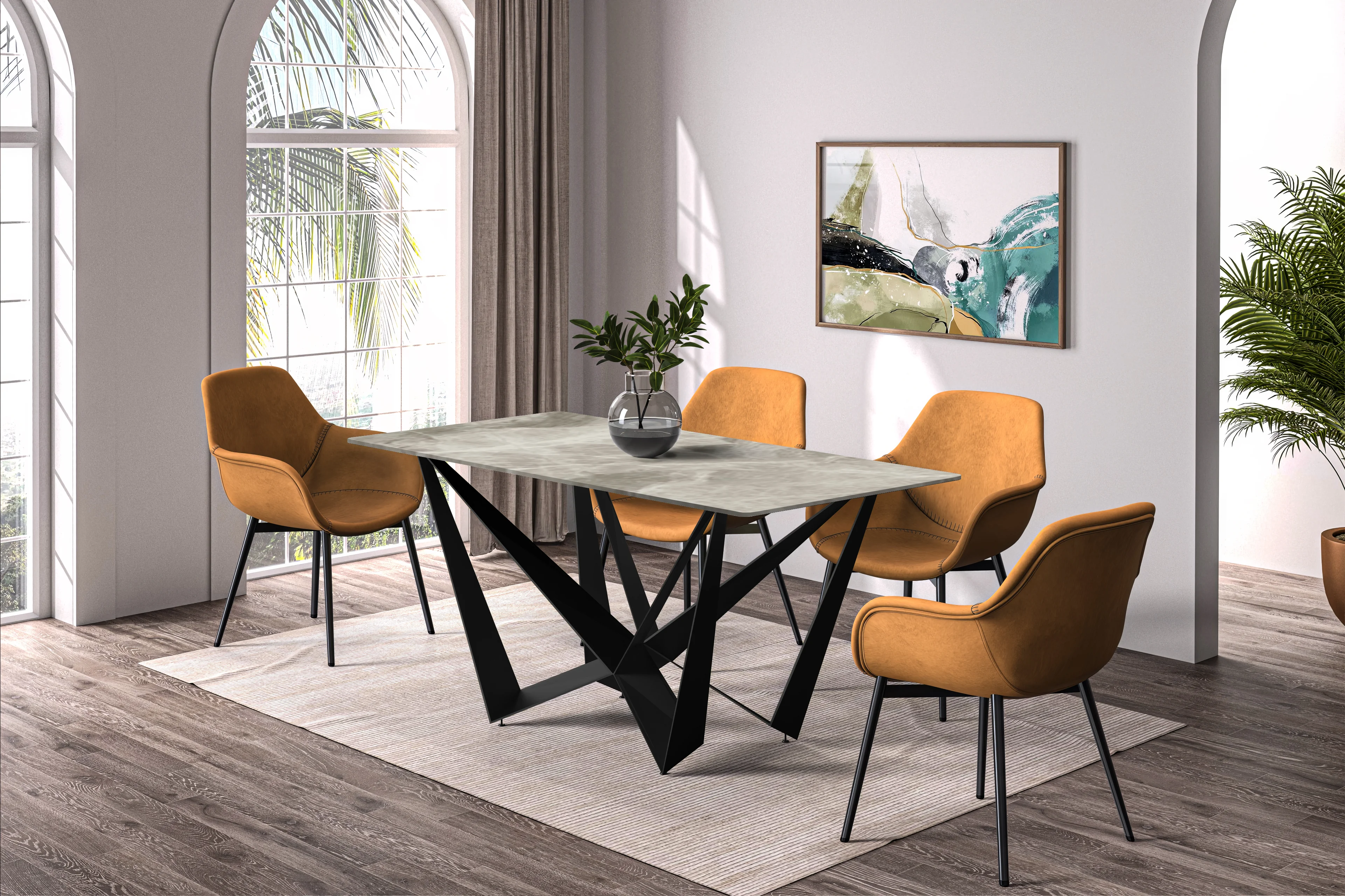 Nuvor Series Modern Dining Table Black Base, With 55 Deep Grey Sintered Stone Top