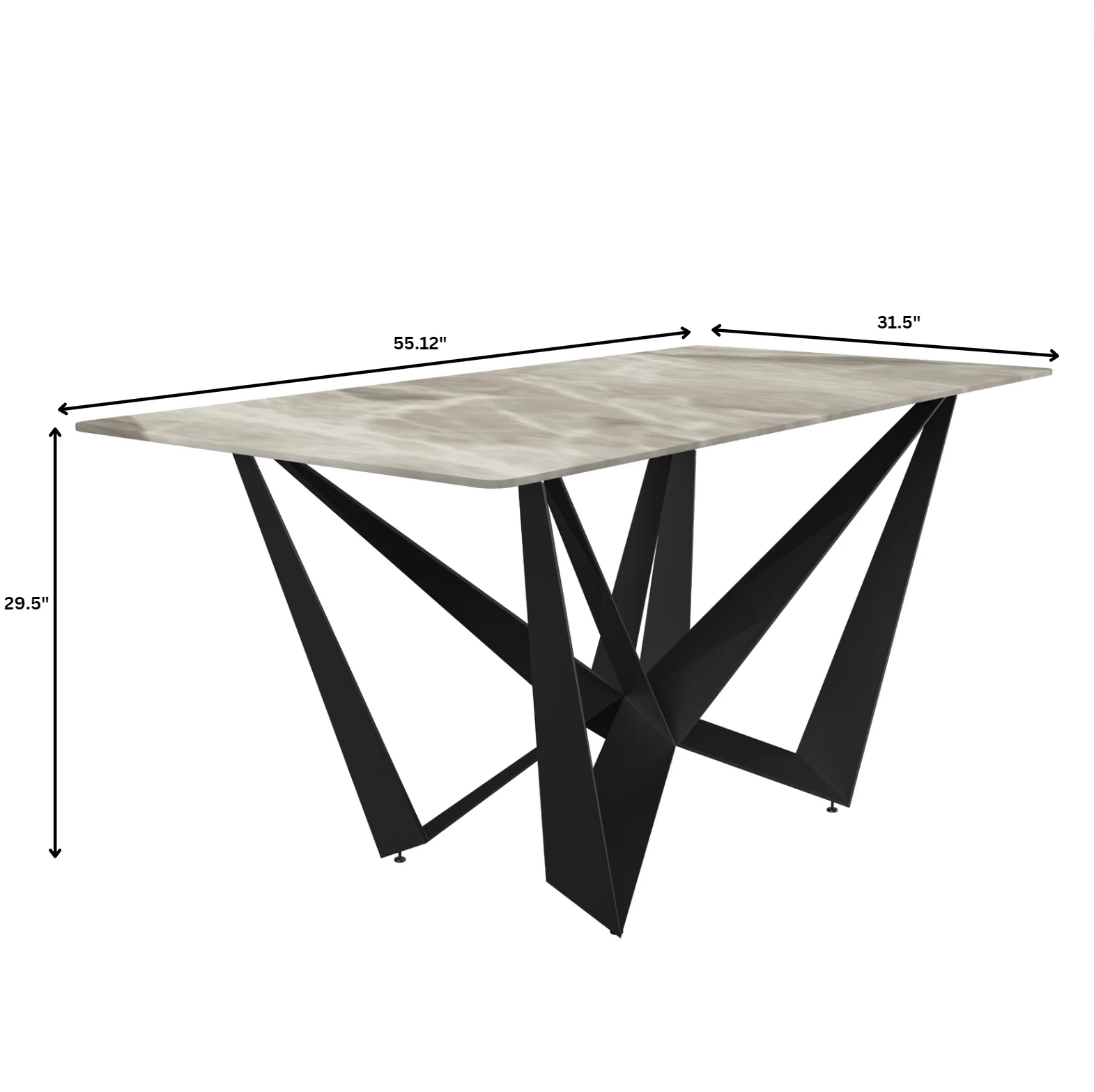 Nuvor Series Modern Dining Table Black Base, With 55 Deep Grey Sintered Stone Top