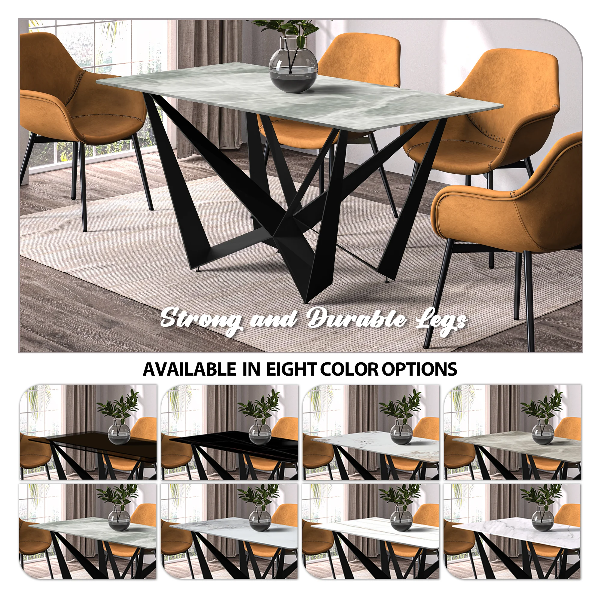 Nuvor Series Modern Dining Table Black Base, With 55 Light Grey Sintered Stone Top