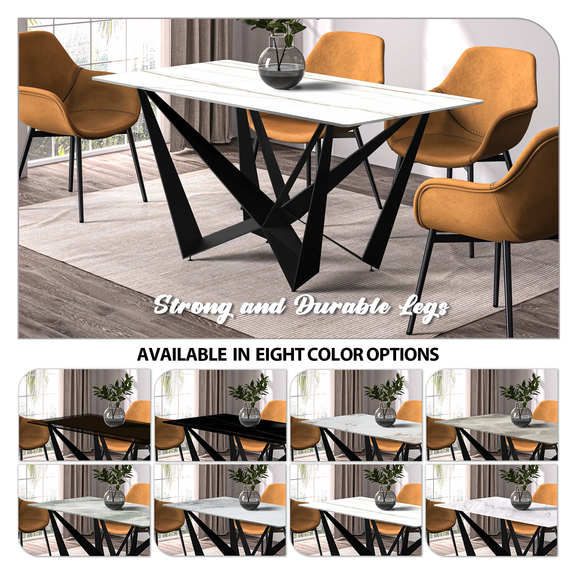 Nuvor Series Modern Dining Table Black Base, With 55 White/Gold Sintered Stone Top