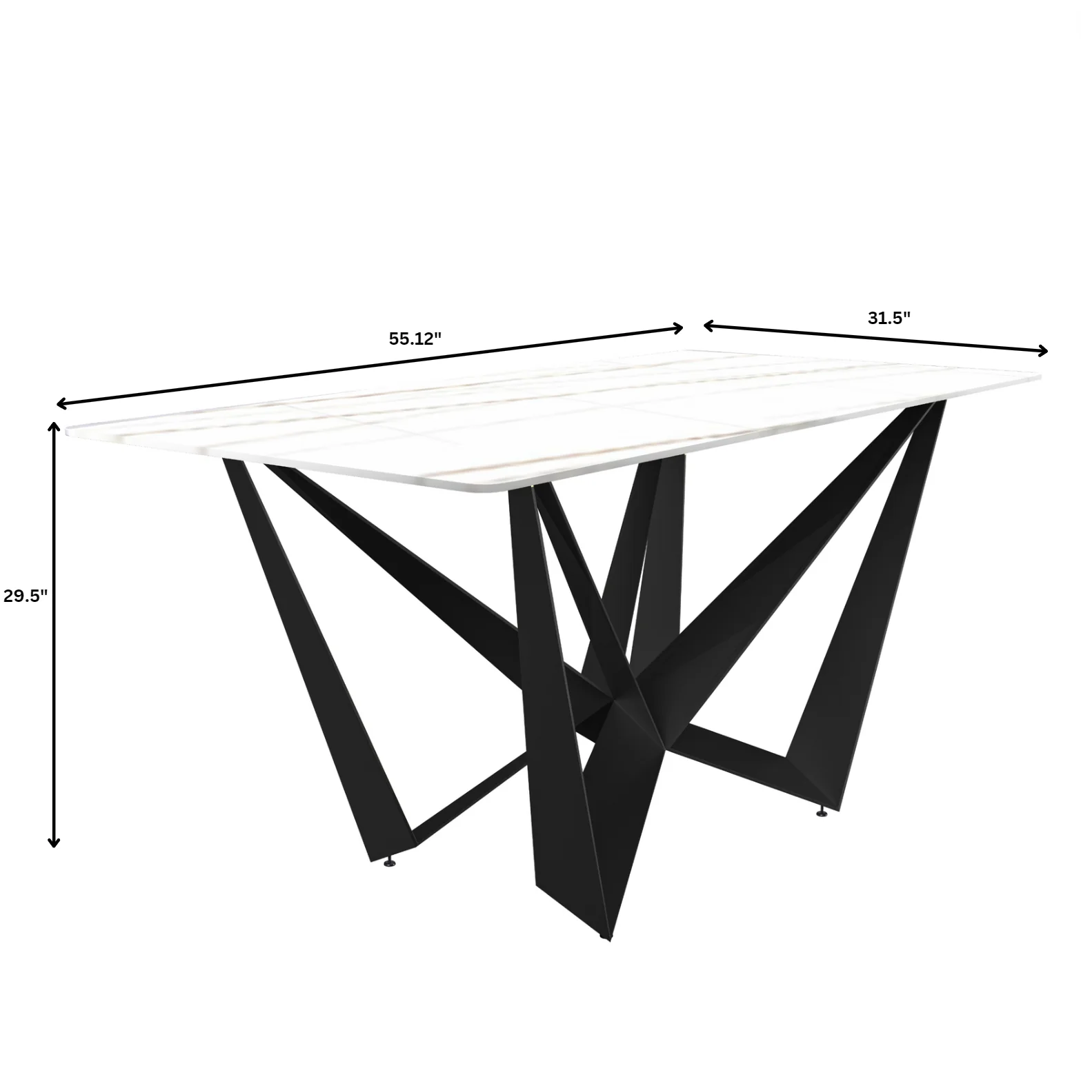 Nuvor Series Modern Dining Table Black Base, With 55 White/Gold Sintered Stone Top