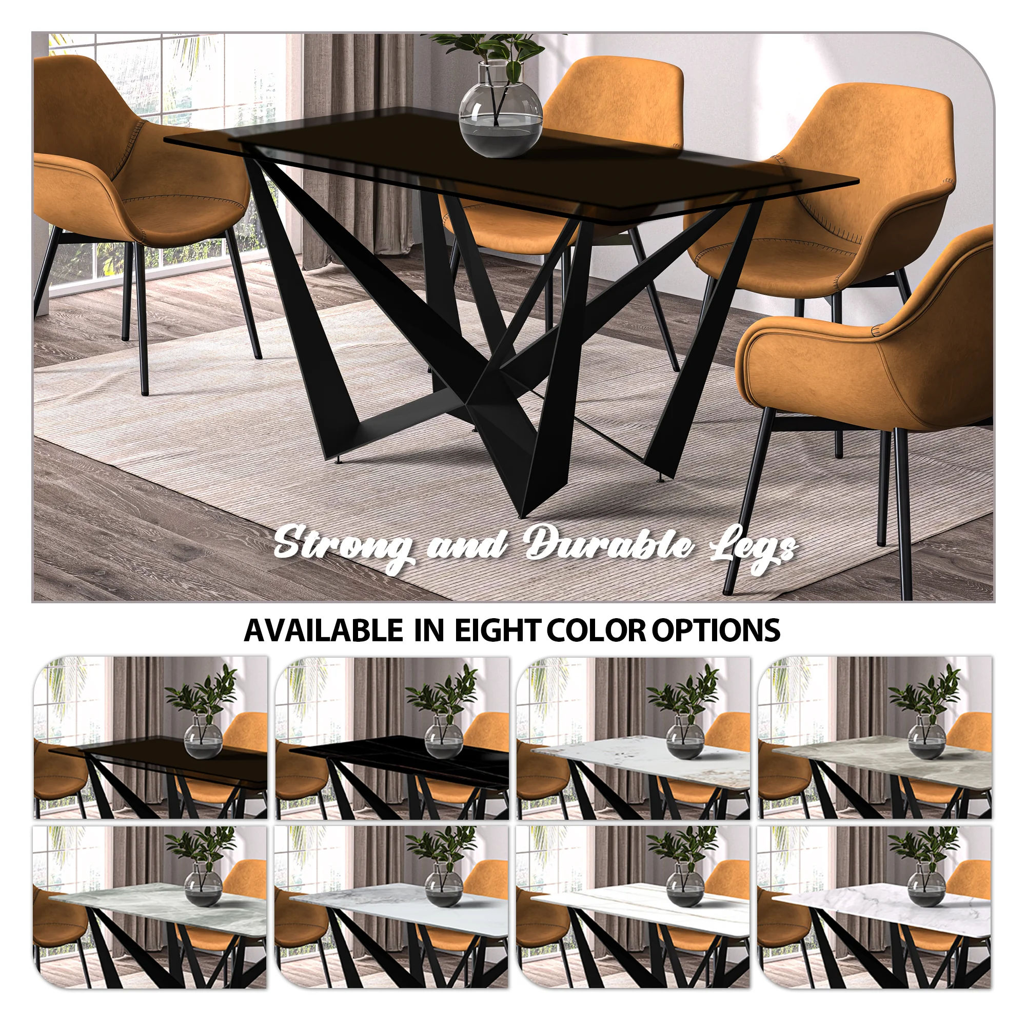 Nuvor Series Modern Dining Table Black Base, With 62 Black Glass Top