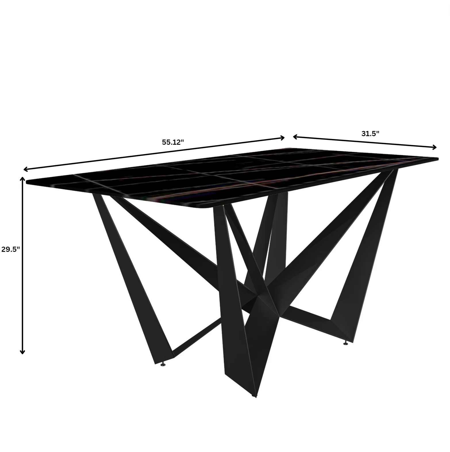 Nuvor Series Modern Dining Table Black Base, With 62 Black/Gold Sintered Stone Top