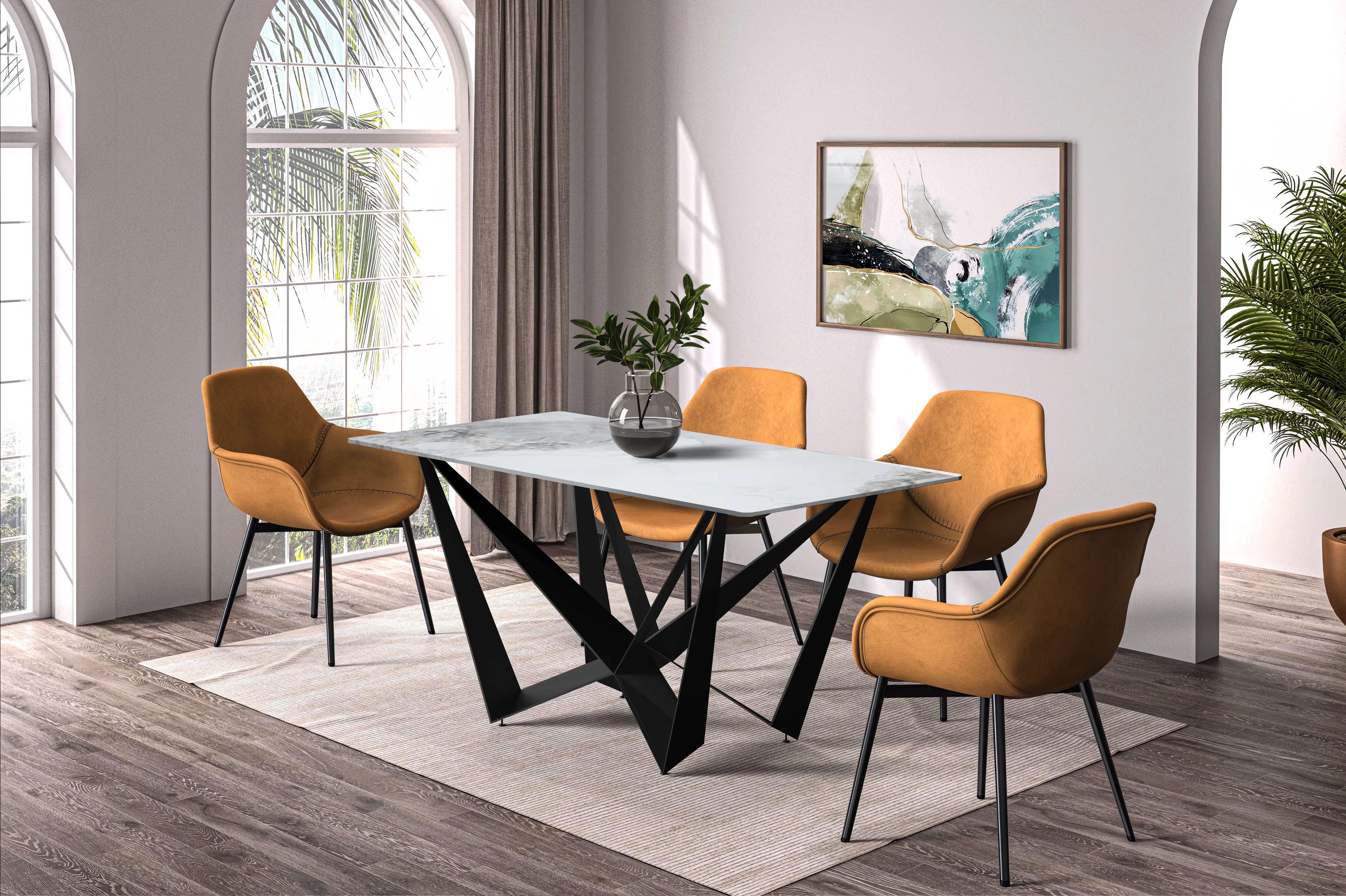 Nuvor Series Modern Dining Table Black Base, With 62 Medium Grey Sintered Stone Top