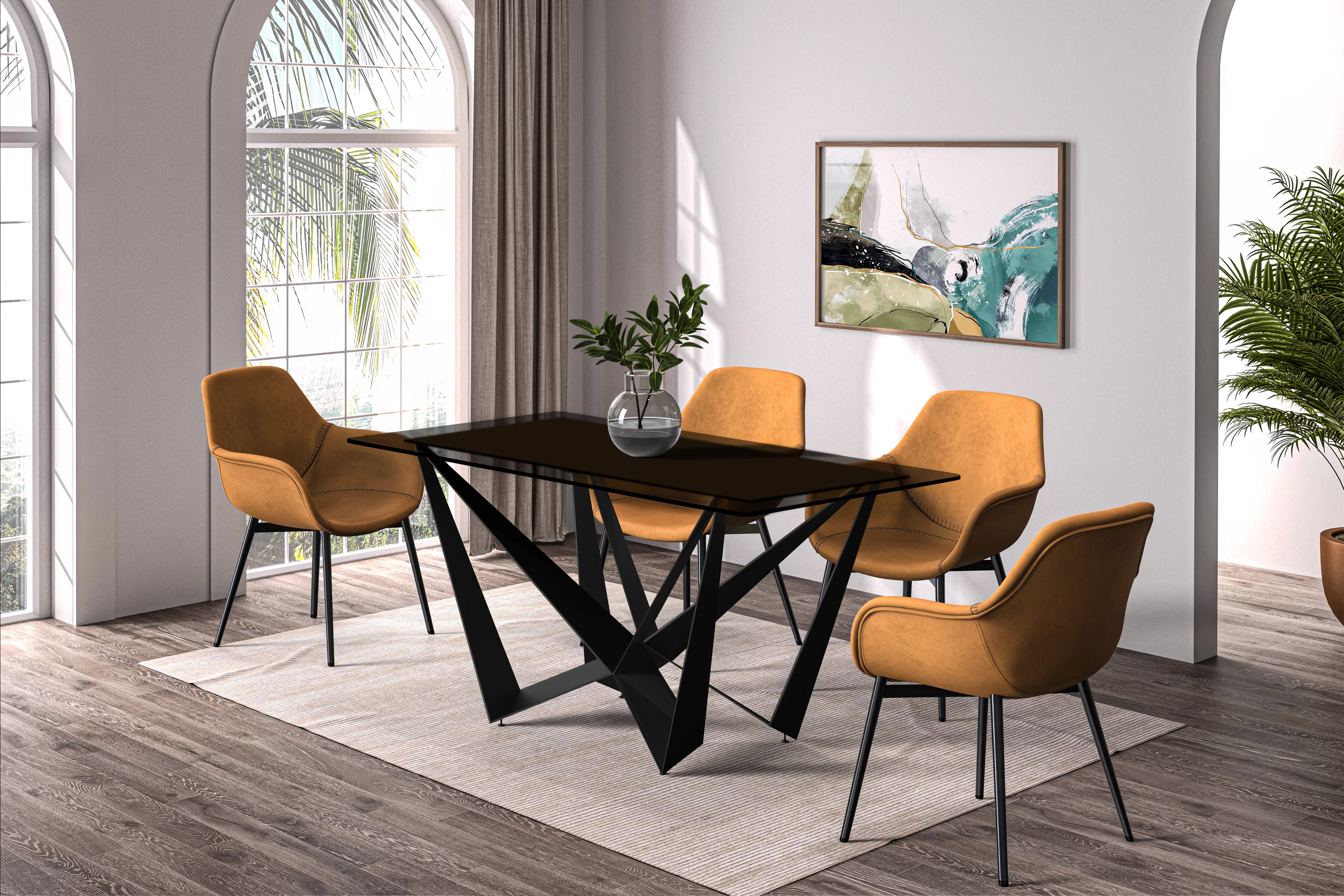 Nuvor Series Modern Dining Table Black Base, With 71 Black Glass Top
