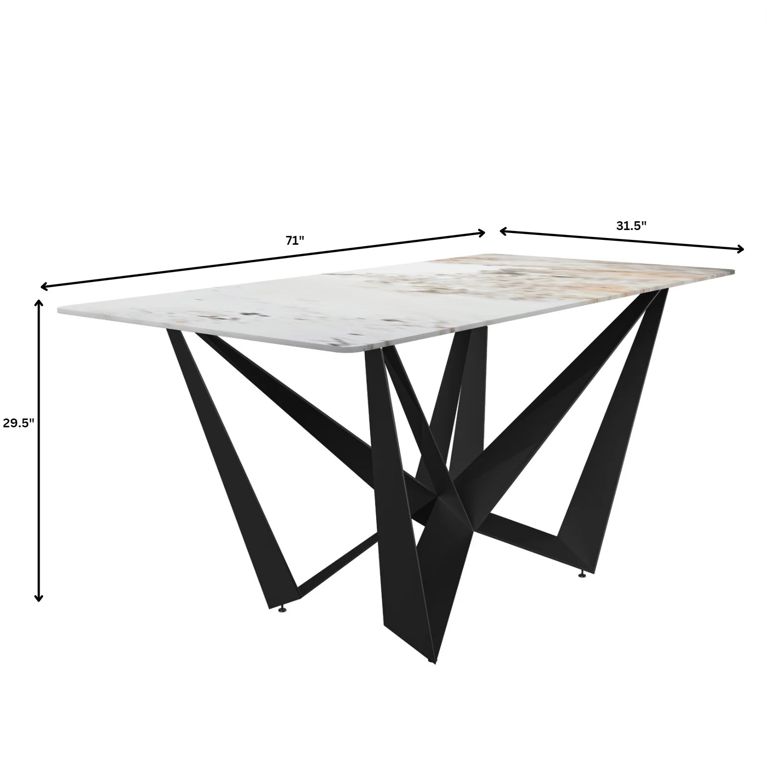 Nuvor Series Modern Dining Table Black Base, With 71 White Grey Sintered Stone Top