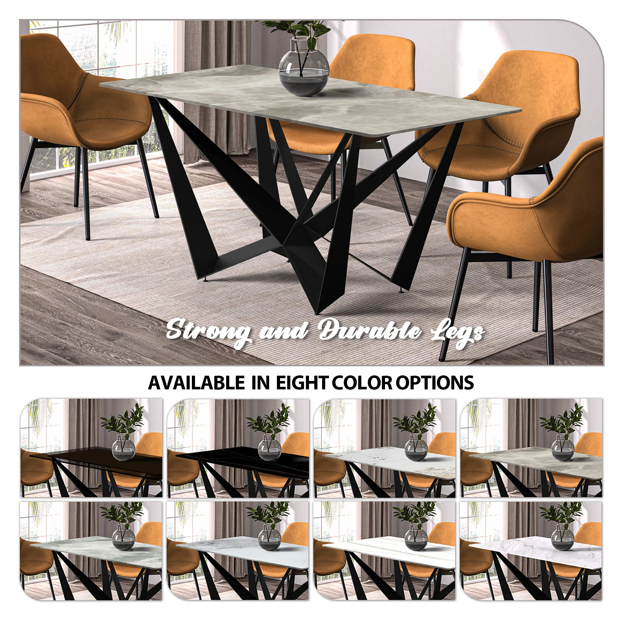 Nuvor Series Modern Dining Table Black Base, With 71 Deep Grey Sintered Stone Top