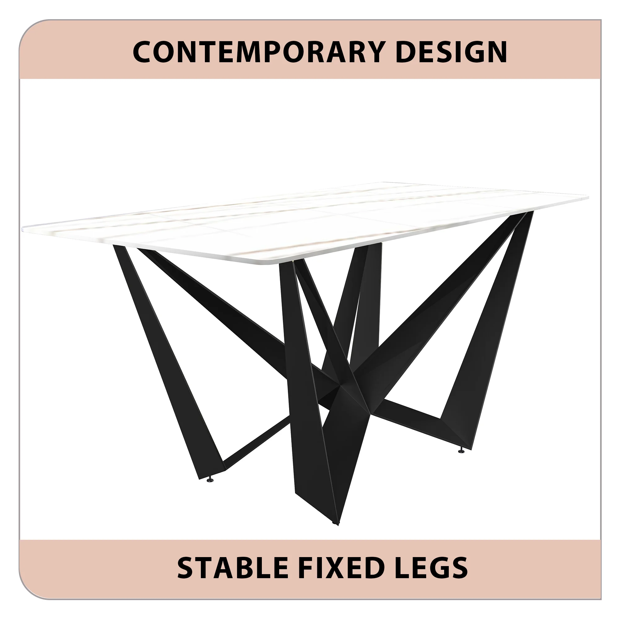 Nuvor Series Modern Dining Table Black Base, With 71 White/Gold Sintered Stone Top