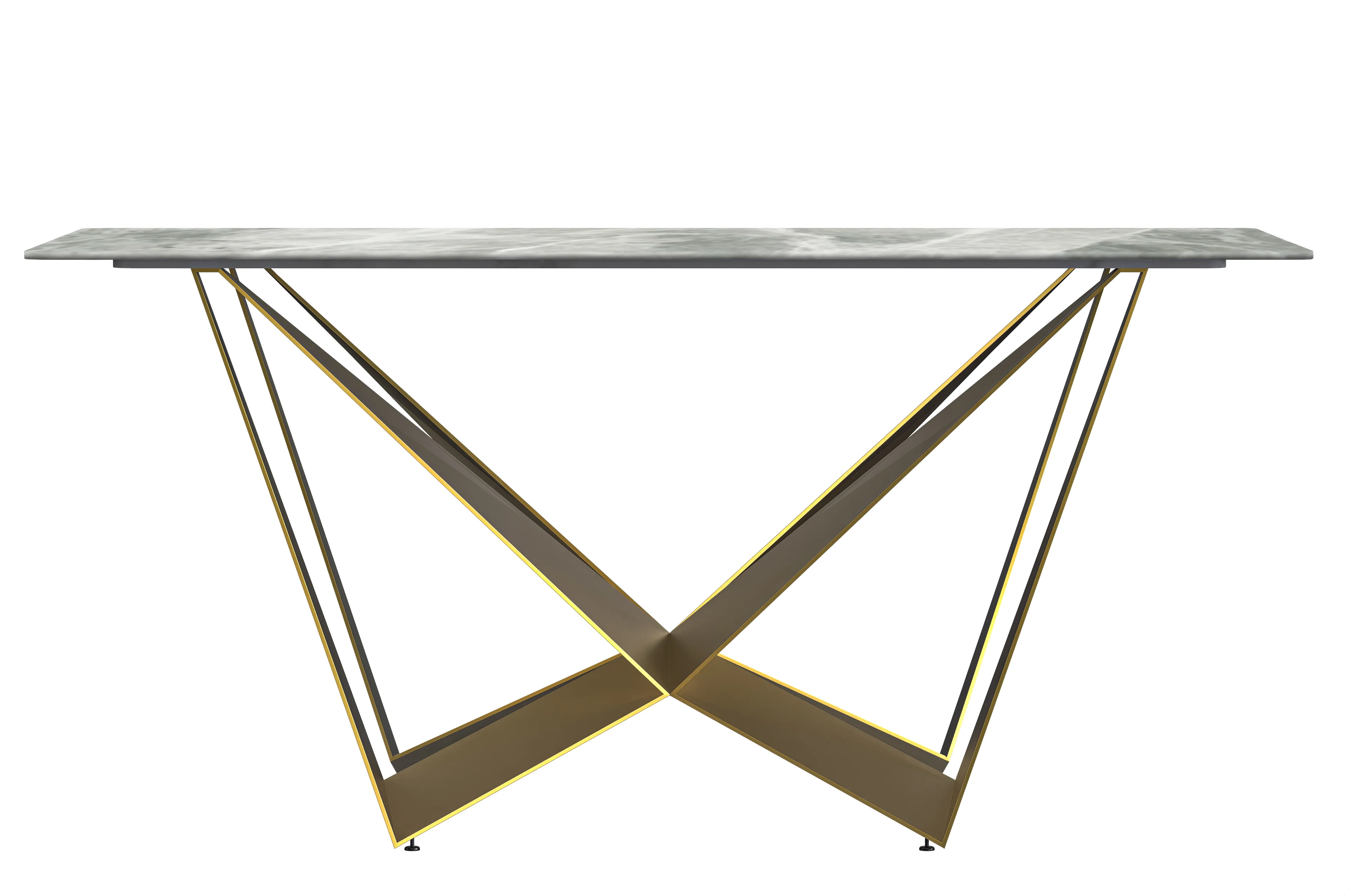 Nuvor Mid-Century Modern Dining Table with a 55 Rectangular Light Grey Top and Gold Steel Base