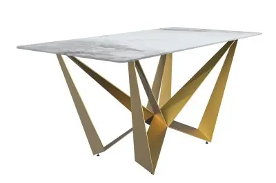 Nuvor Mid-Century Modern Dining Table with a 55 Rectangular Medium Grey Top and Gold Steel Base