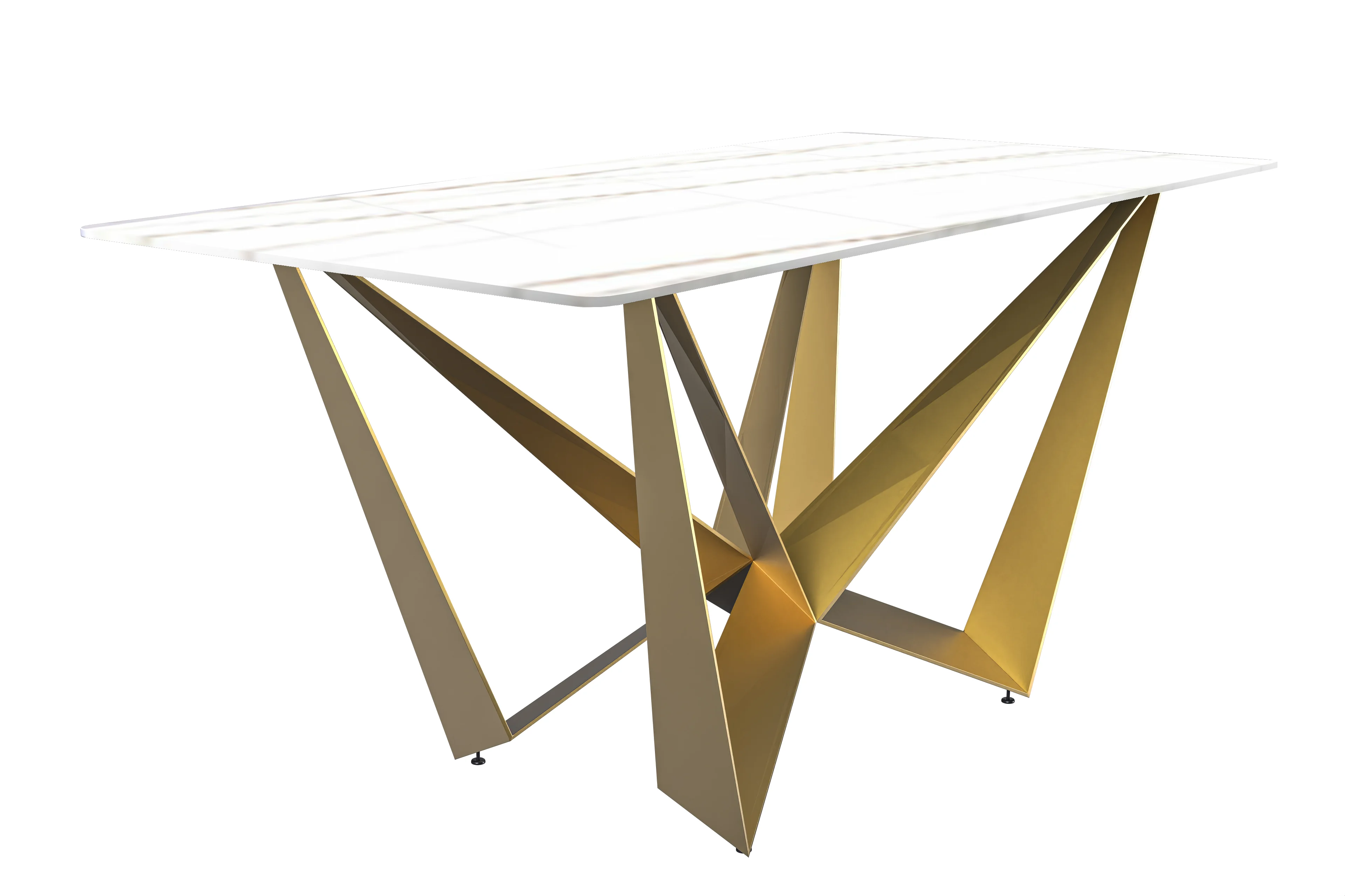 Nuvor Mid-Century Modern Dining Table with a 55 Rectangular White/Gold Top and Gold Steel Base