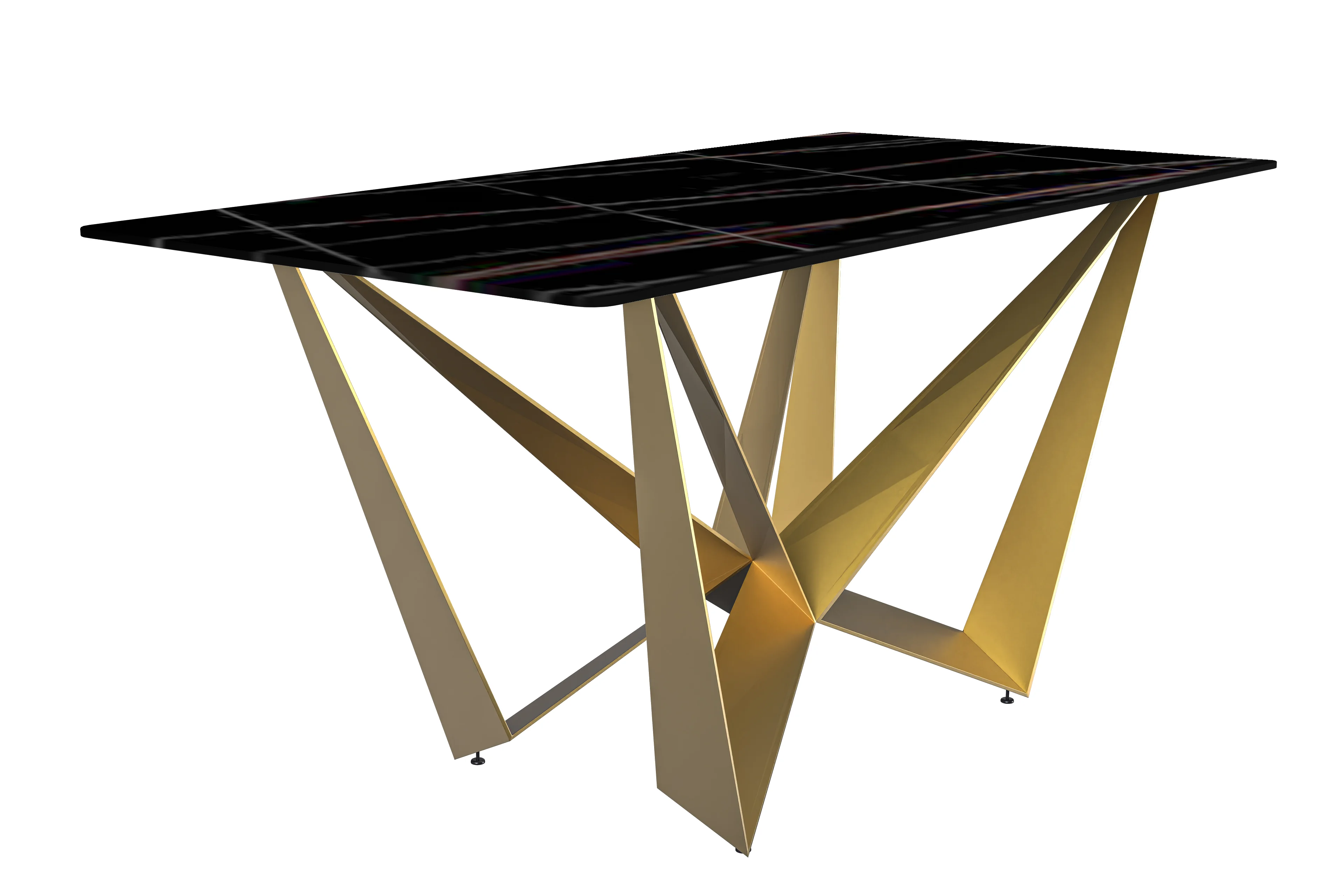 Nuvor Series Modern Dining Table Gold Base, With 62 Black/Gold Sintered Stone Top