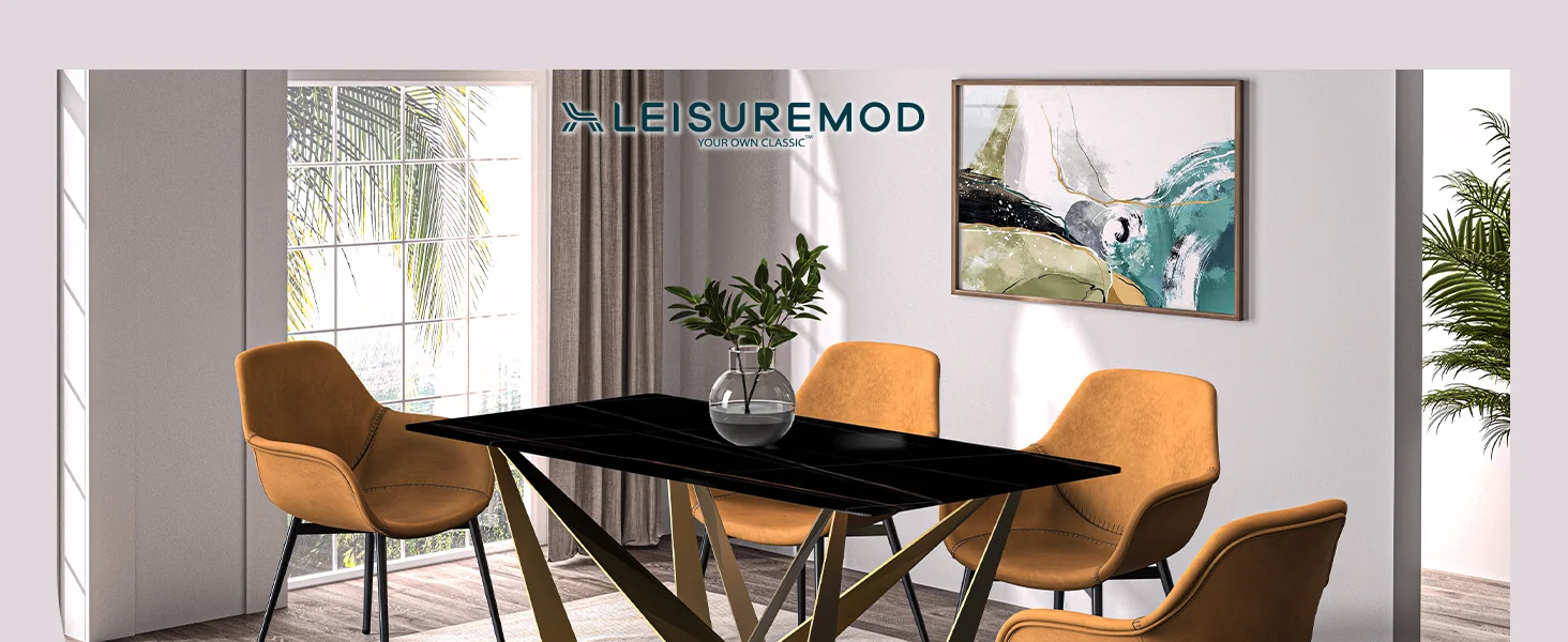 Nuvor Series Modern Dining Table Gold Base, With 62 Black/Gold Sintered Stone Top