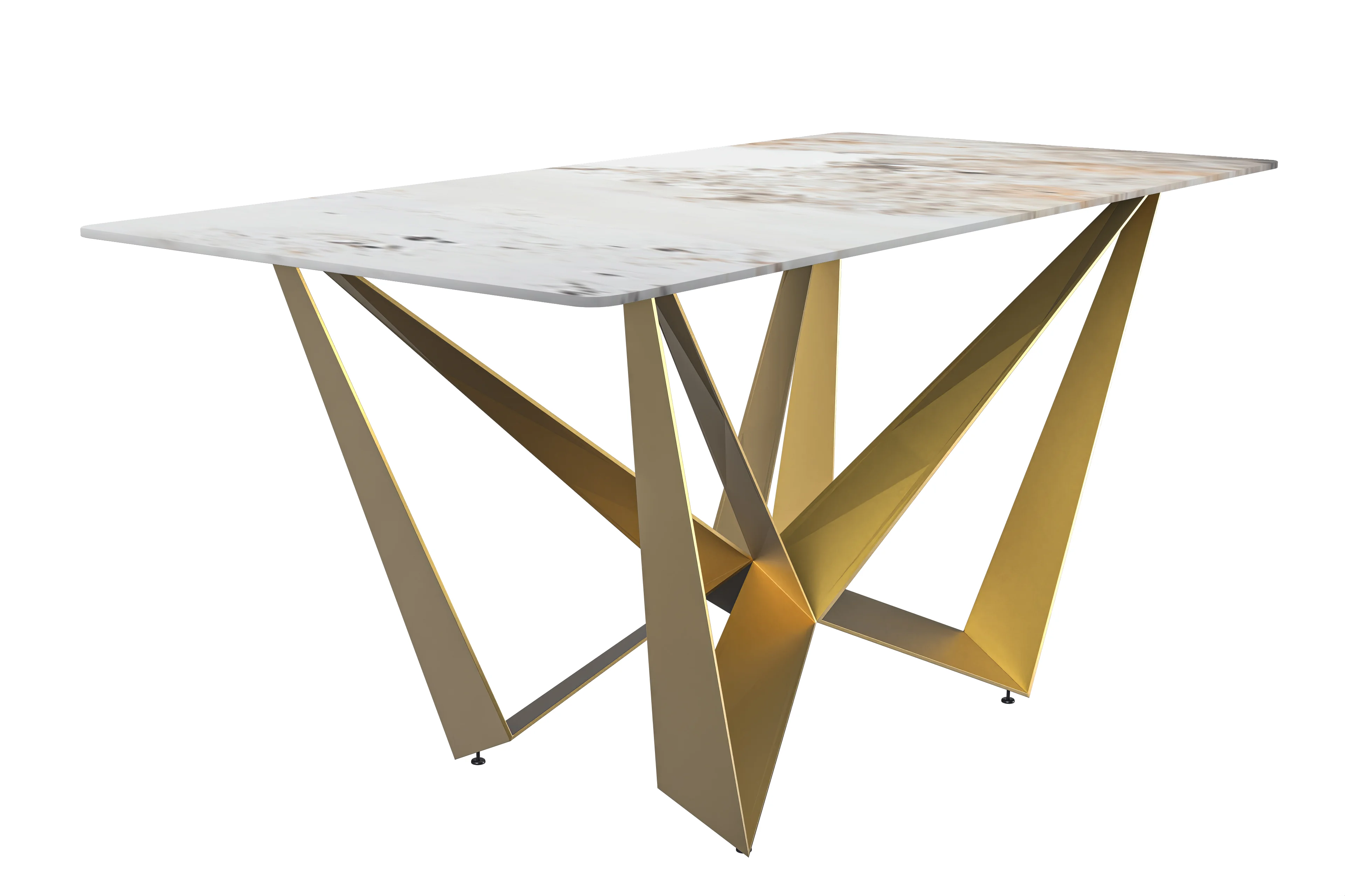 Nuvor Series Modern Dining Table Gold Base, With 62 White Grey Sintered Stone Top