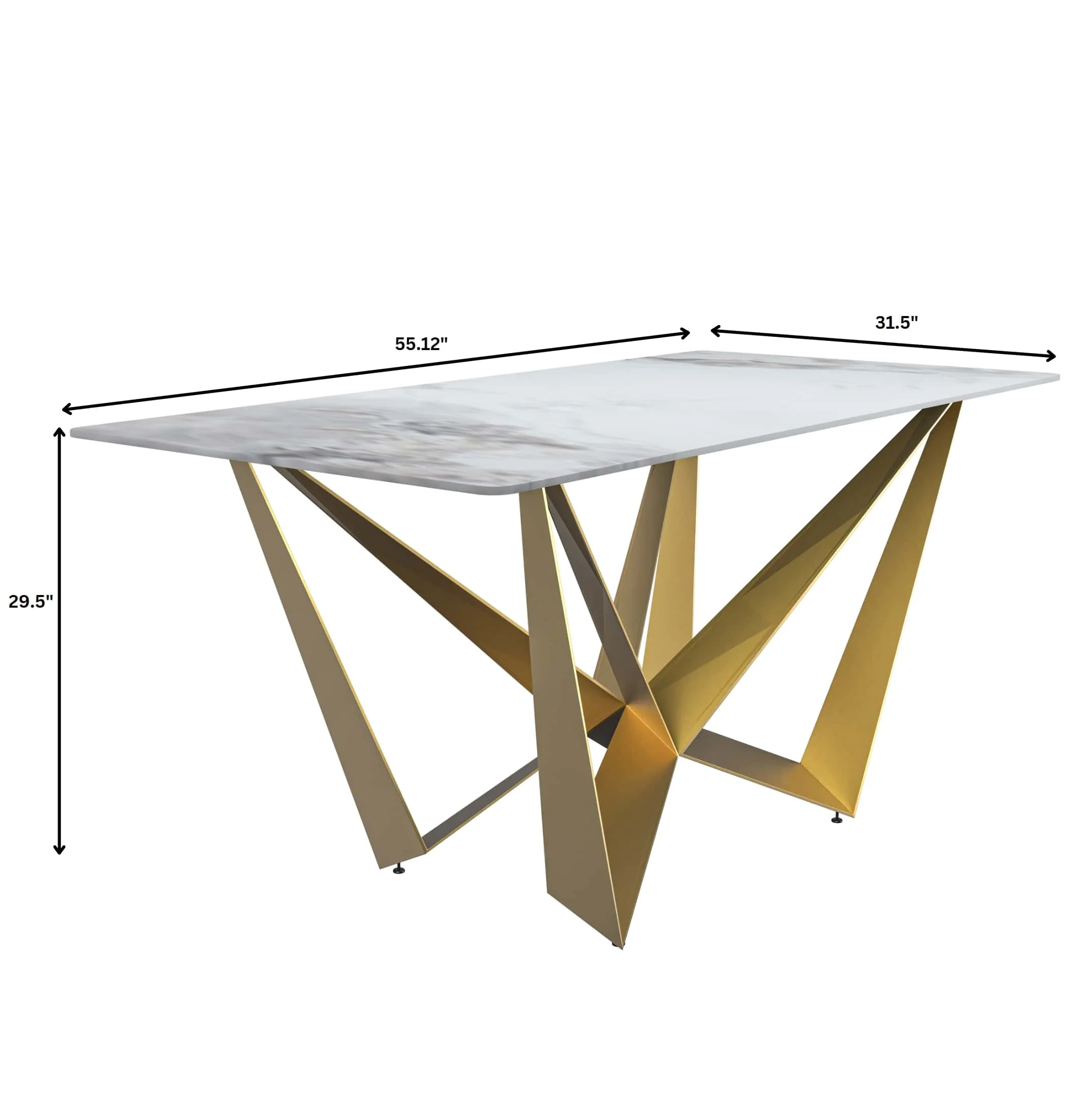 Nuvor Series Modern Dining Table Gold Base, With 62 Medium Grey Sintered Stone Top