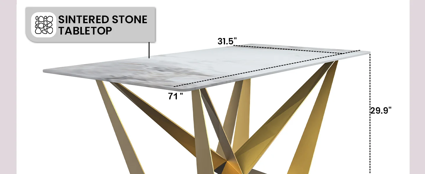 Nuvor Series Modern Dining Table Gold Base, With 62 Medium Grey Sintered Stone Top
