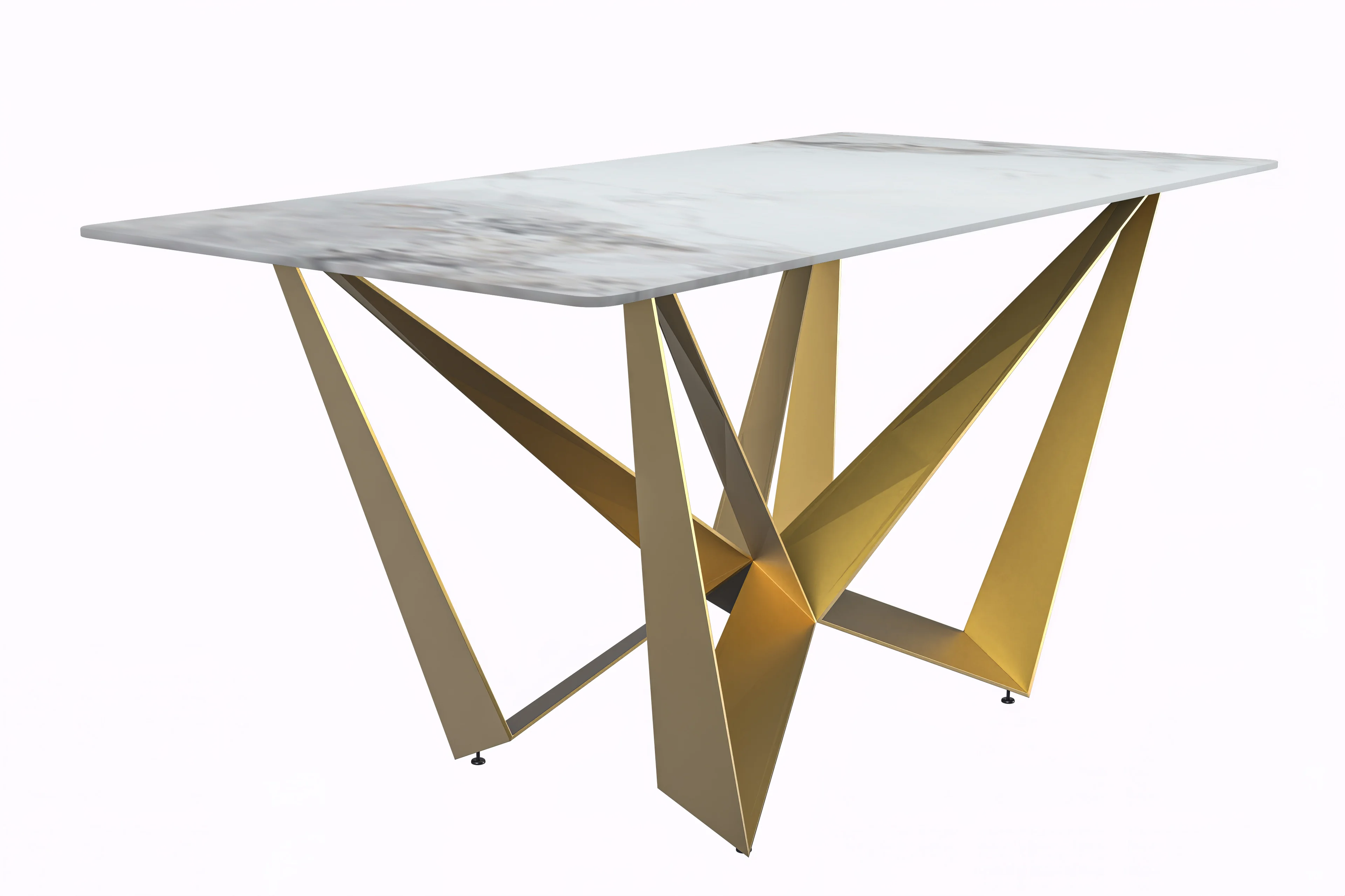 Nuvor Series Modern Dining Table Gold Base, With 62 Medium Grey Sintered Stone Top
