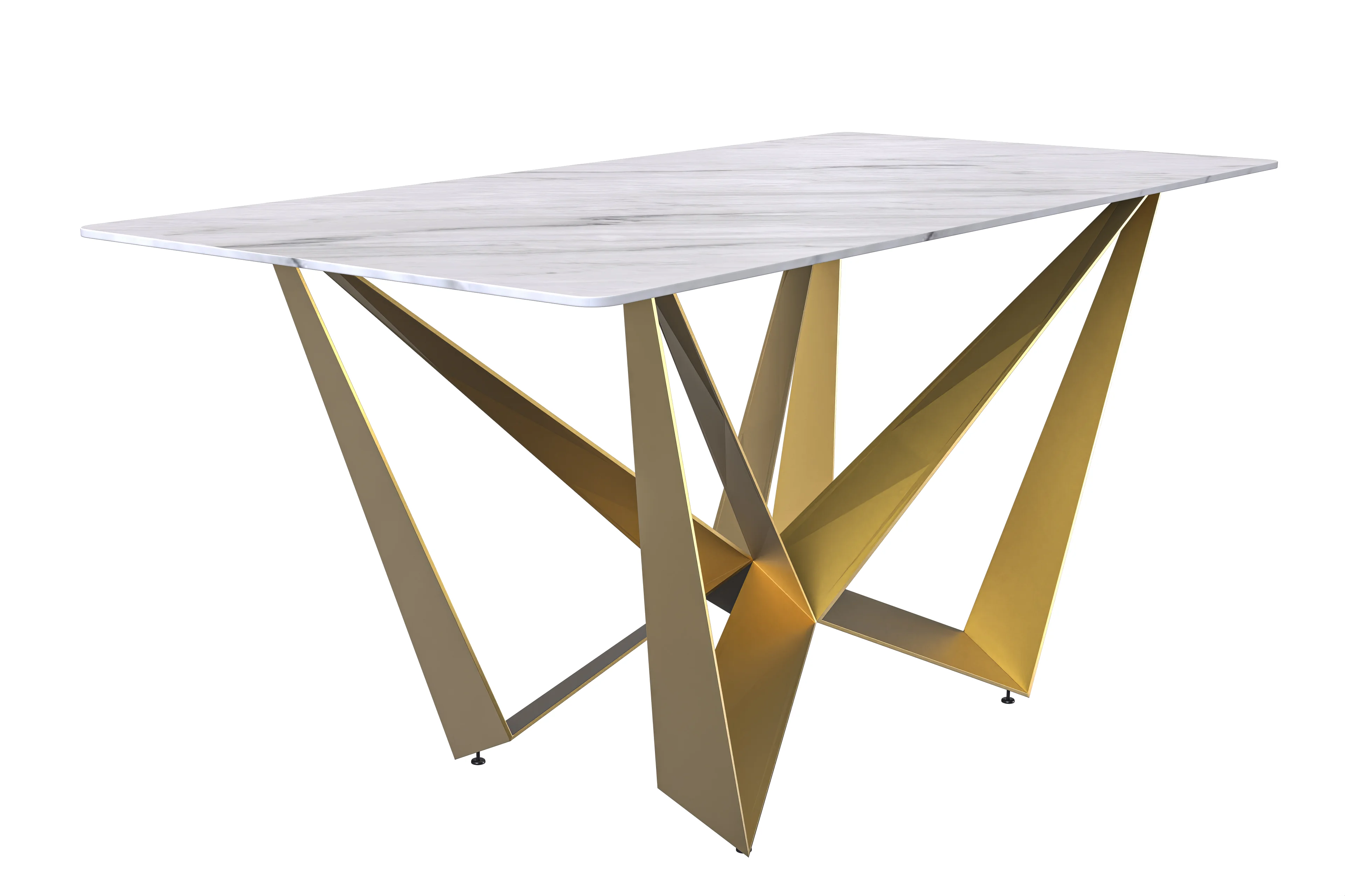 Nuvor Series Modern Dining Table Gold Base, With 62 White Sintered Stone Top