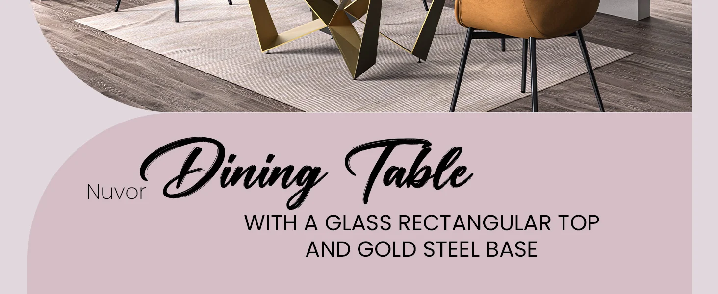 Nuvor Series Modern Dining Table Gold Base, With 71 Black Glass Top