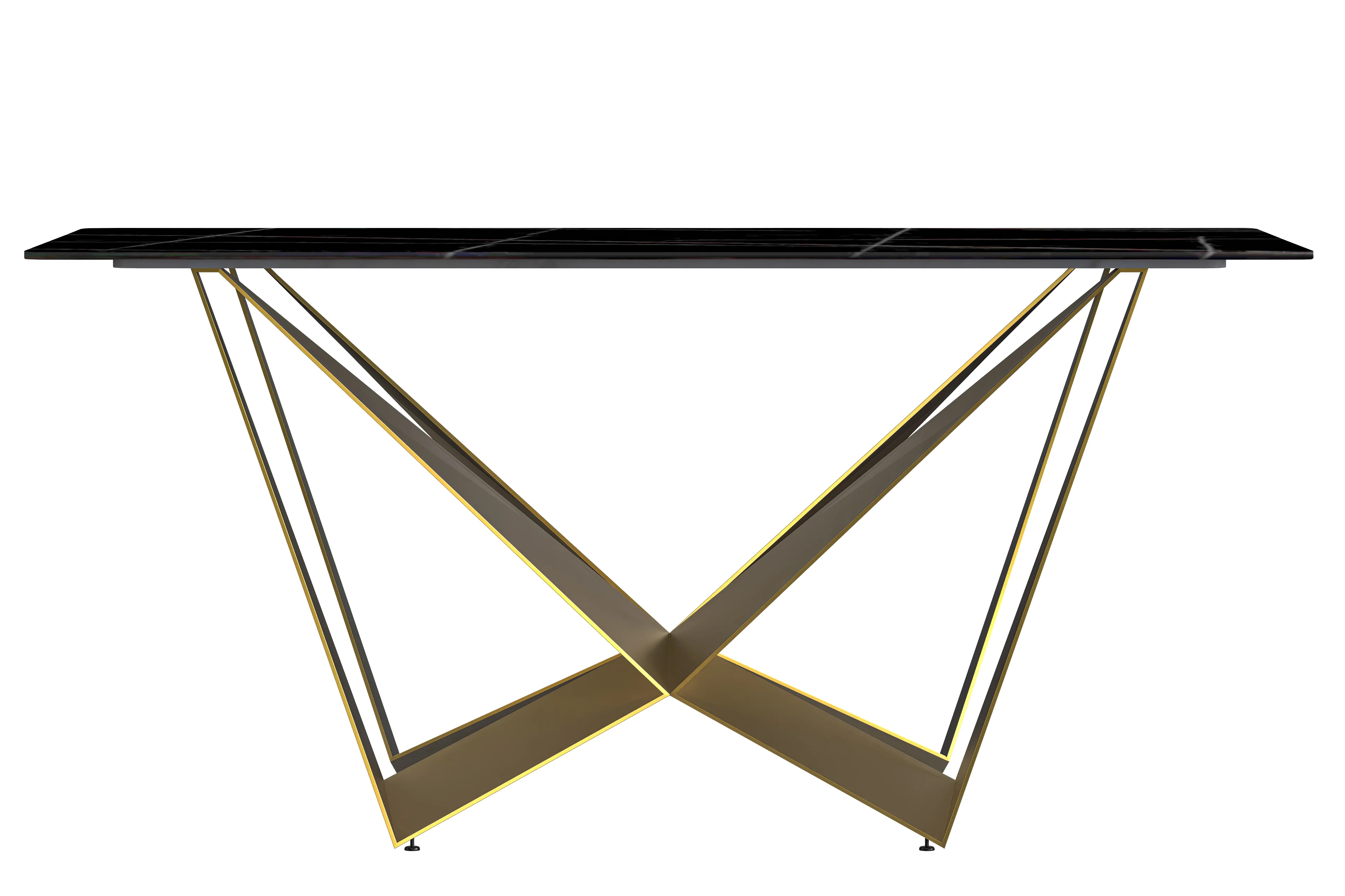 Nuvor Series Modern Dining Table Gold Base, With 71 Black/Gold Sintered Stone Top