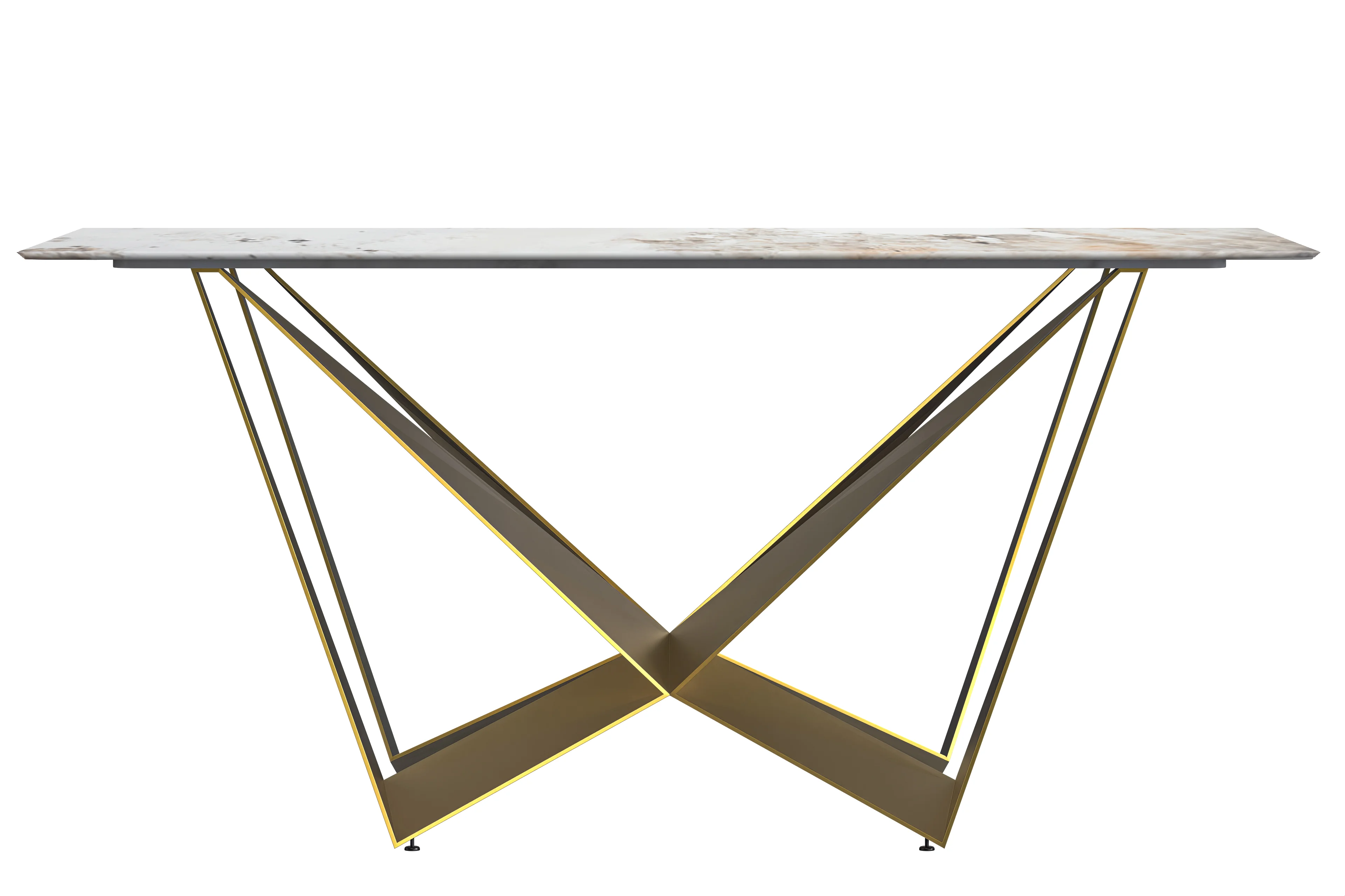 Nuvor Series Modern Dining Table Gold Base, With 71 White Grey Sintered Stone Top