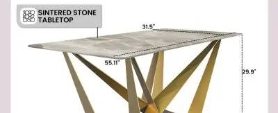 Nuvor Series Modern Dining Table Gold Base, With 71 Deep Grey Sintered Stone Top