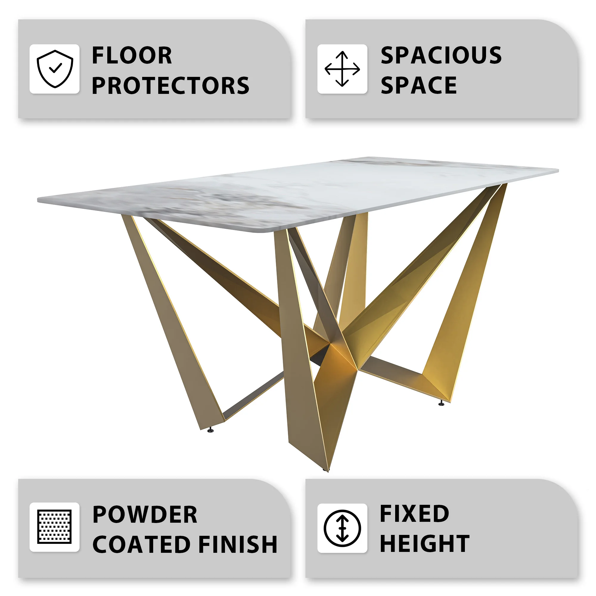 Nuvor Series Modern Dining Table Gold Base, With 71 Medium Grey Sintered Stone Top