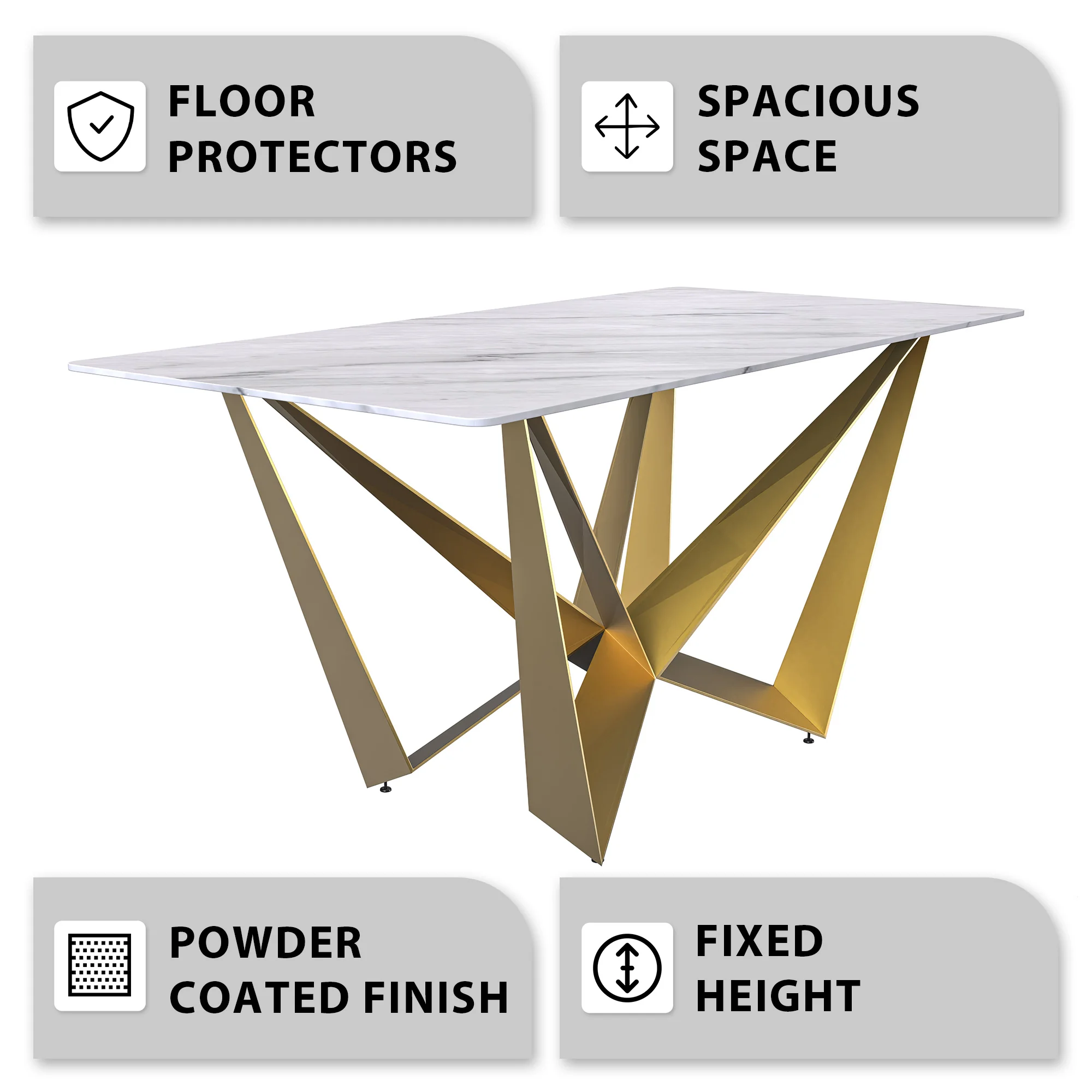 Nuvor Series Modern Dining Table Gold Base, With 71 White Sintered Stone Top