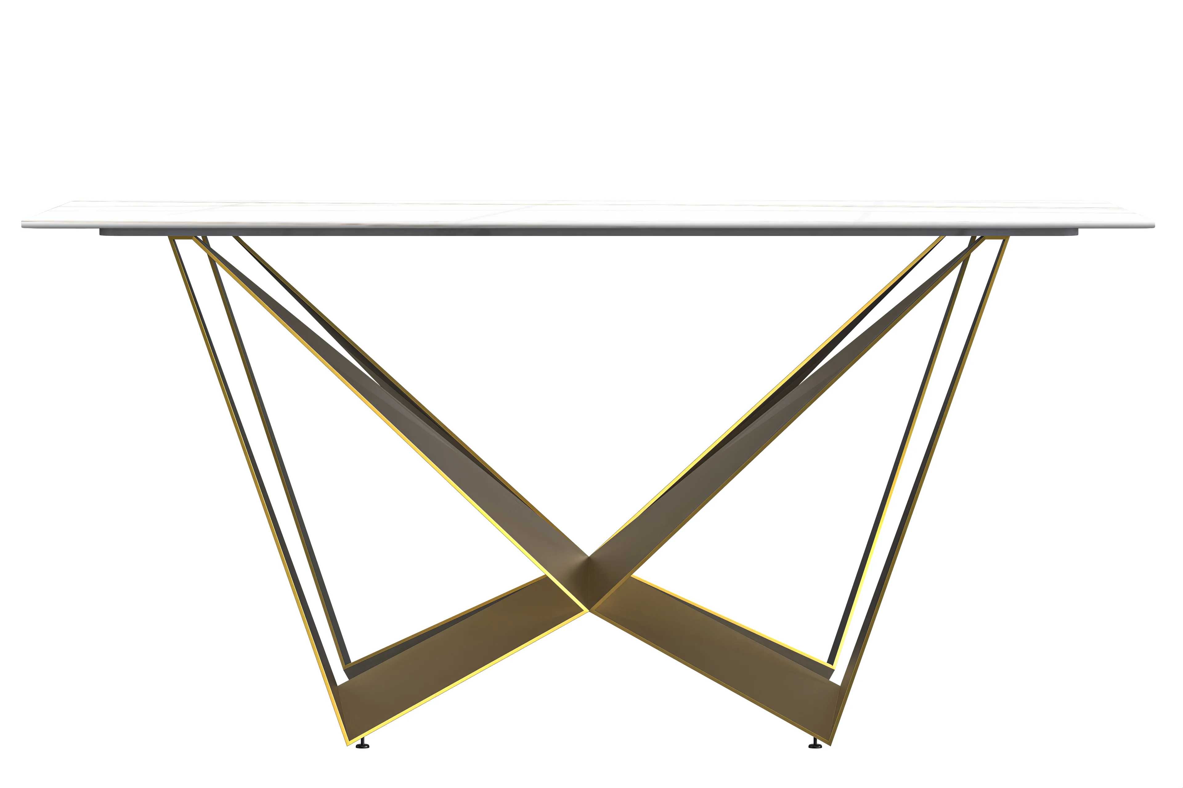 Nuvor Series Modern Dining Table Gold Base, With 71 White/Gold Sintered Stone Top