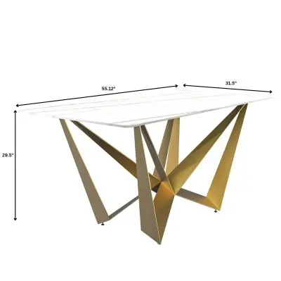 Nuvor Series Modern Dining Table Gold Base, With 71 White/Gold Sintered Stone Top