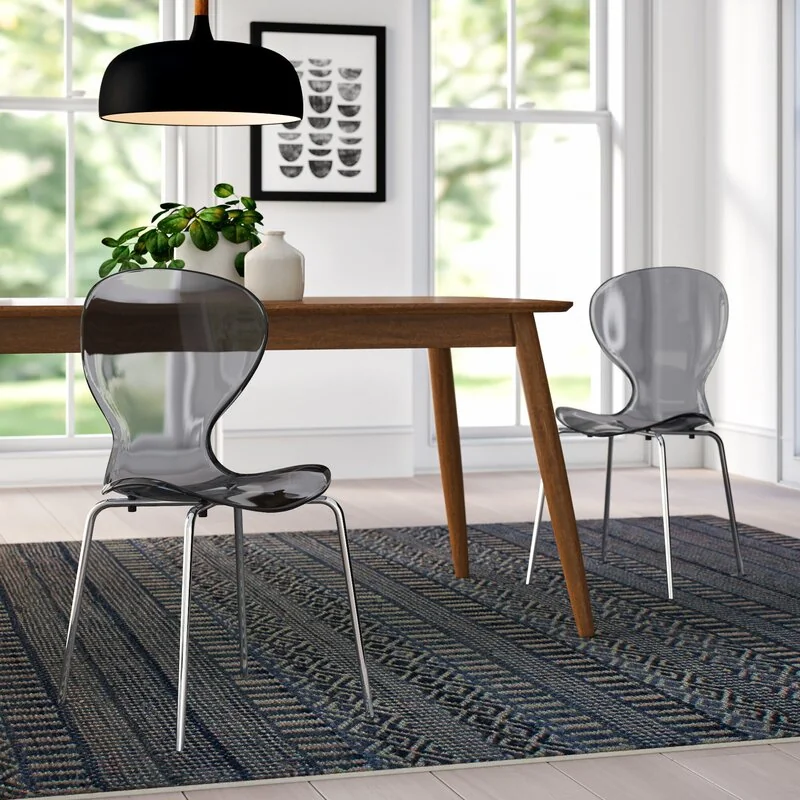 Modern Oyster Transparent Side Chair, Set of 2