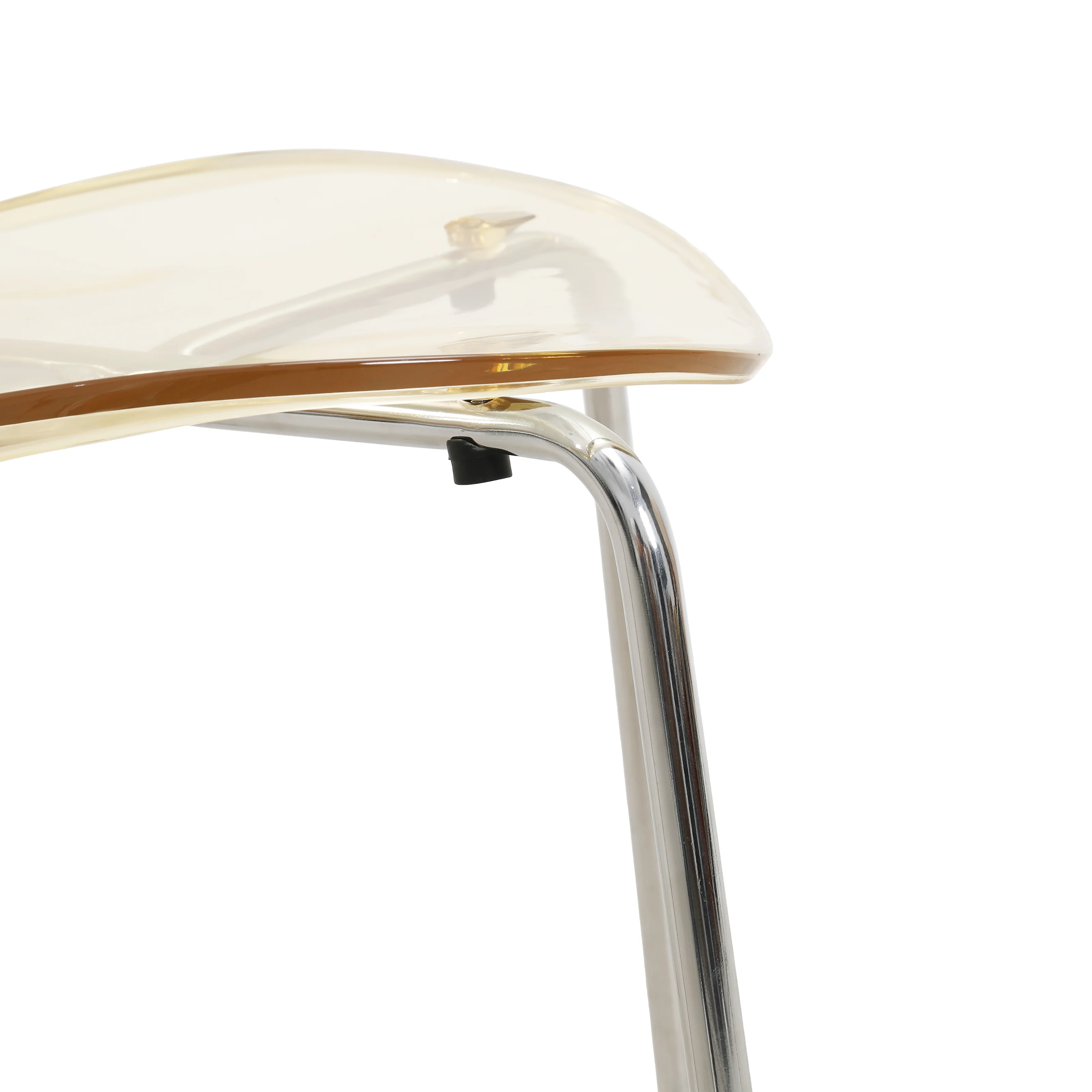 Modern Oyster Side Chair in Transparent Orange with Chromed Base