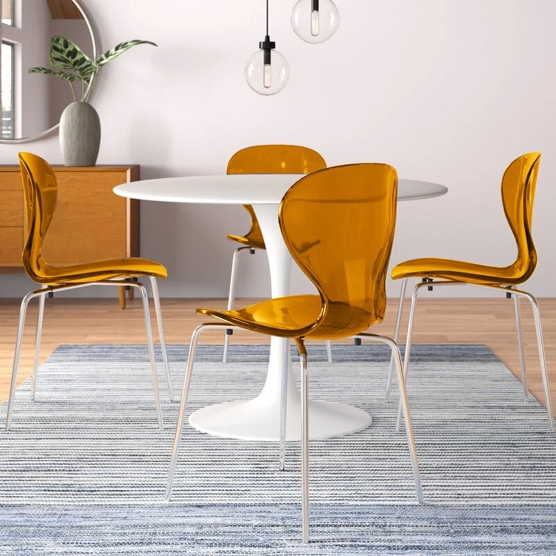 Modern Oyster Side Chair in Transparent Orange with Chromed Base Set of 2