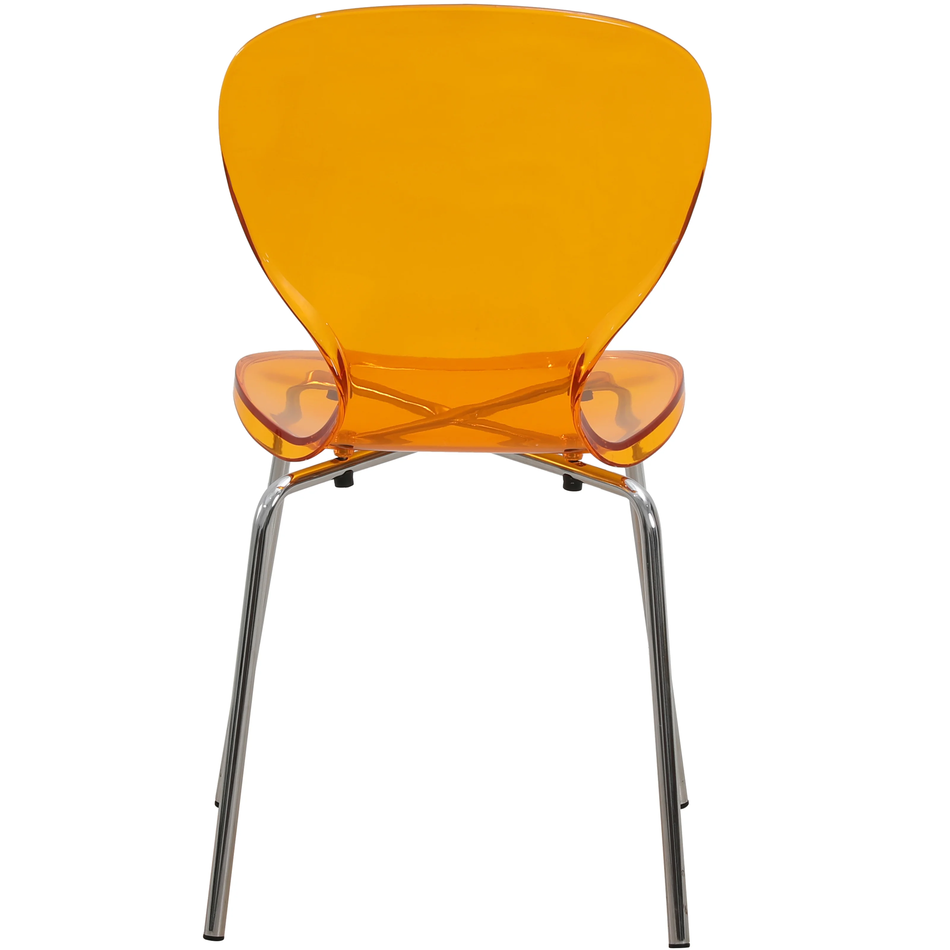 Modern Oyster Side Chair in Transparent Orange with Chromed Base Set of 4