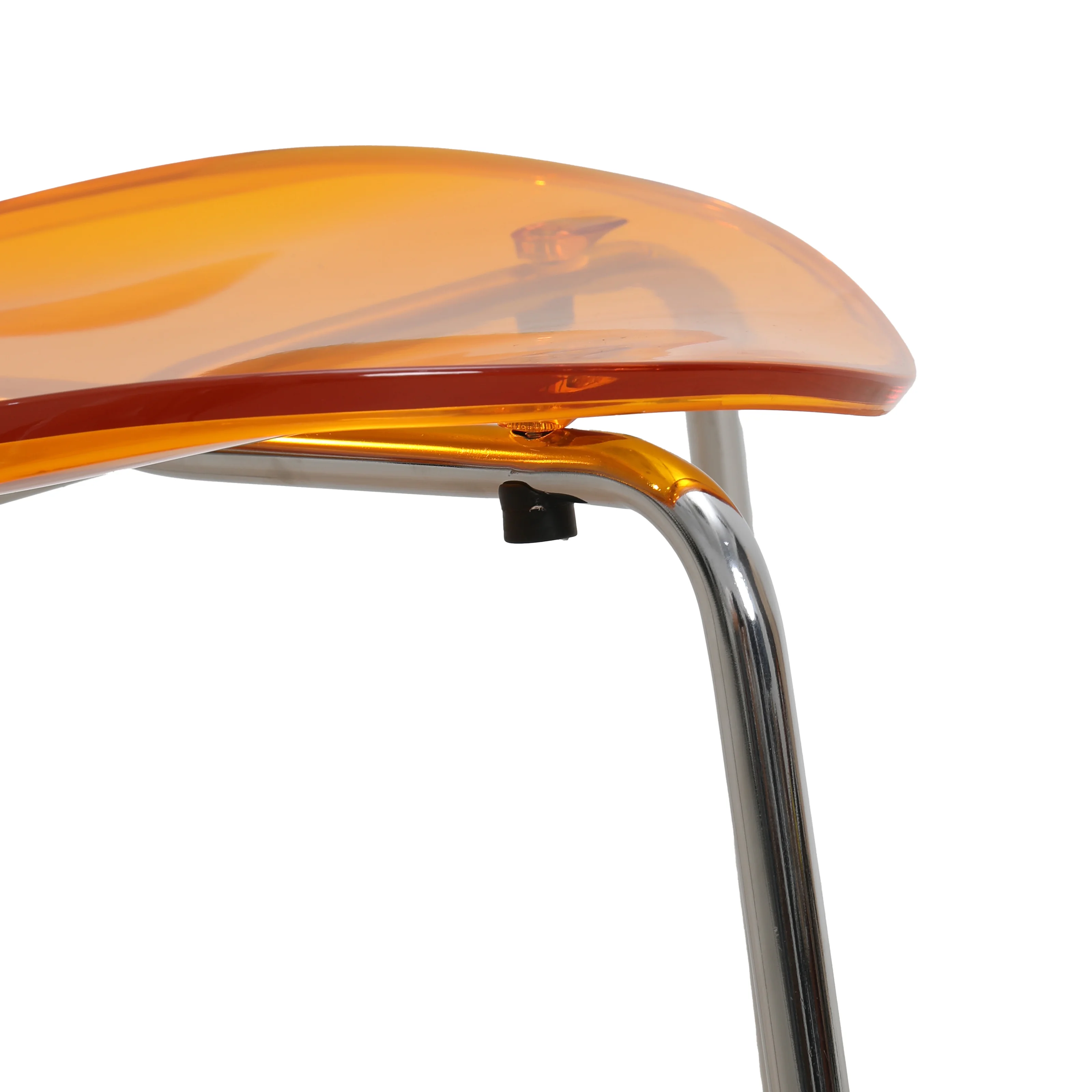 Modern Oyster Side Chair in Transparent Orange with Chromed Base Set of 4
