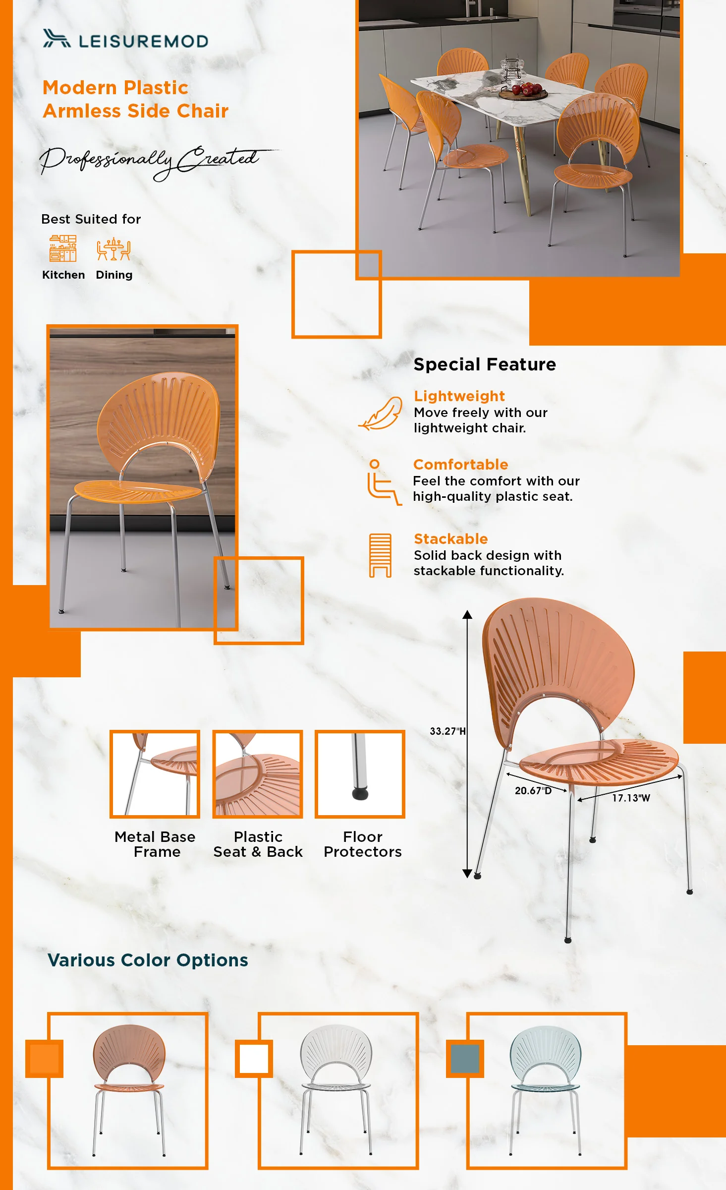 Opulent Series Modern Amber Dining Chair Set of 2