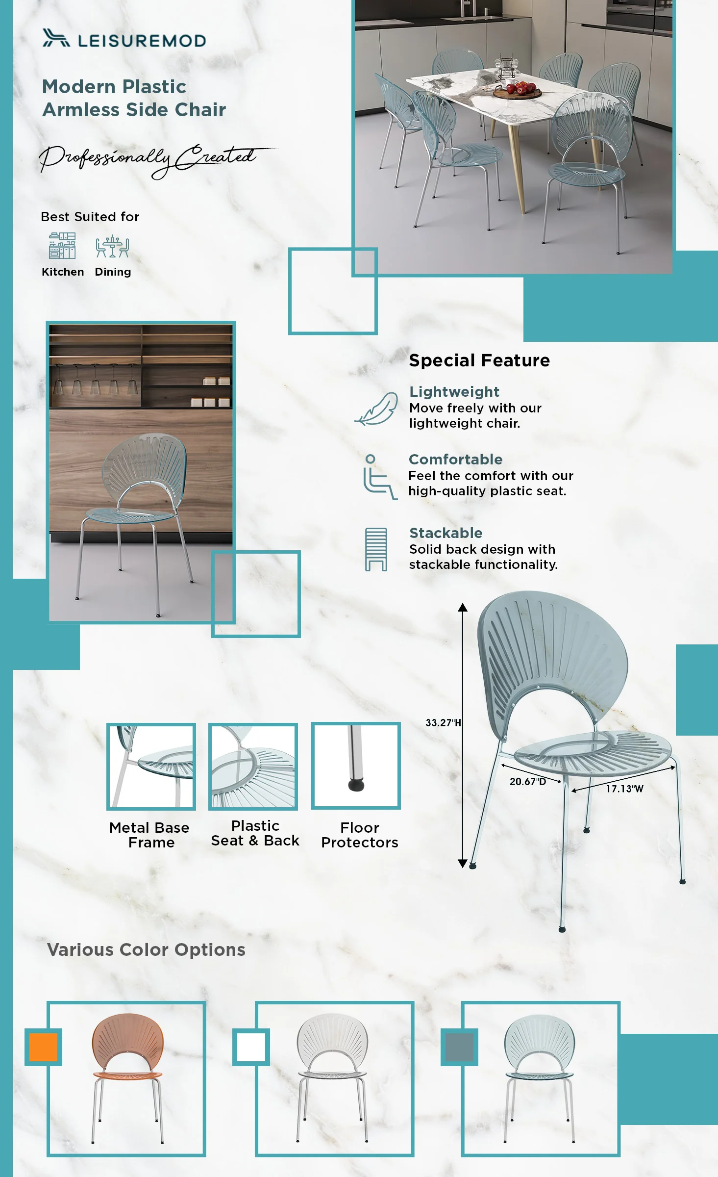 Opulent Series Modern Smoke Dining Chair Set of 2