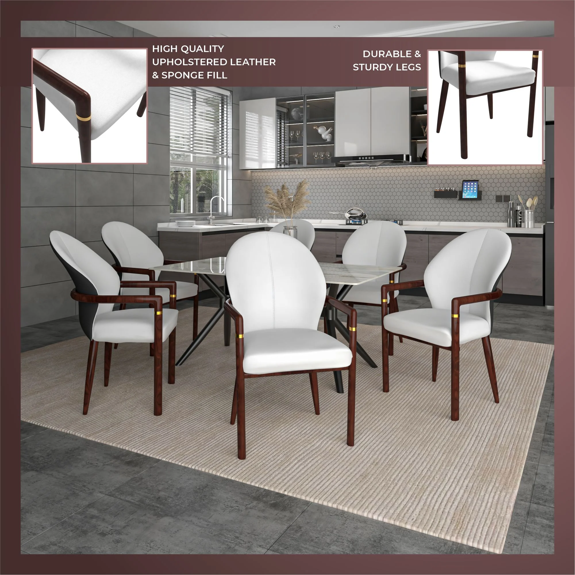 Opaline Series Elegant Wooden Dining Chair in Black Velvet and White