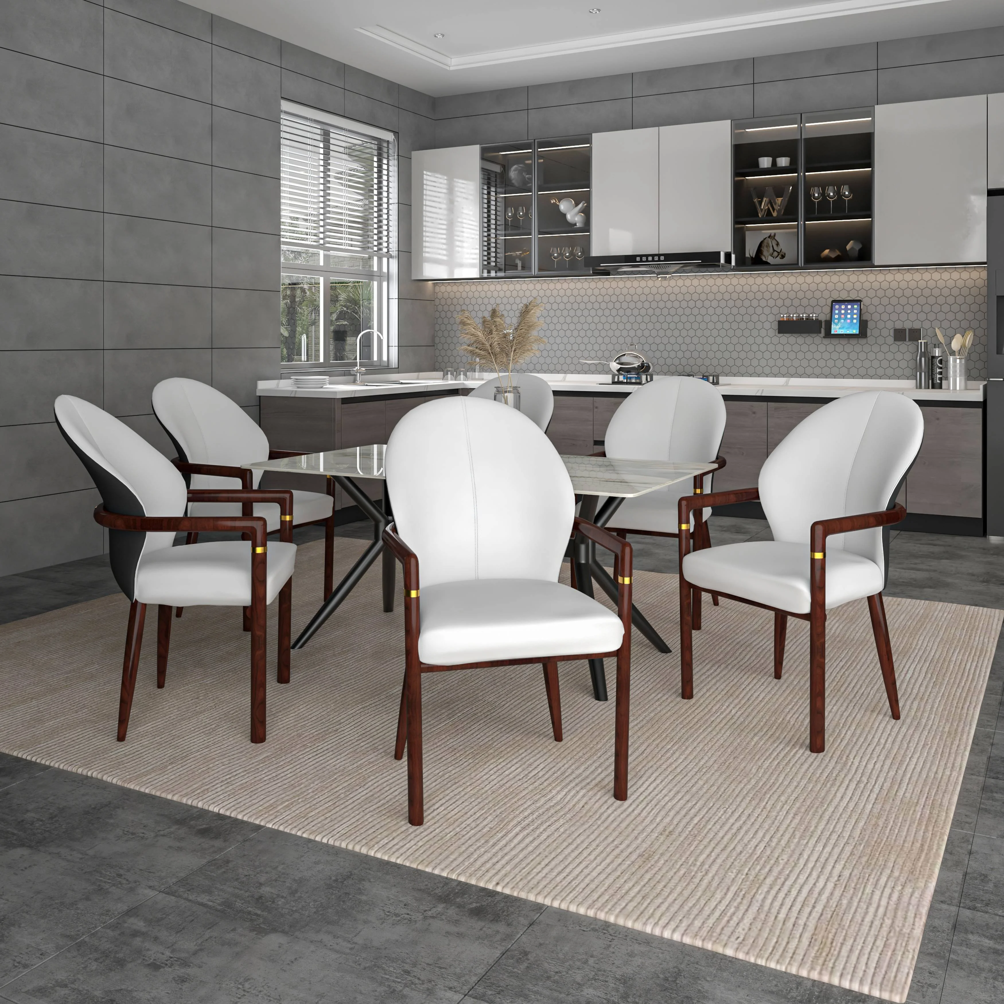 Opaline Series Elegant Wooden Dining Chair in Black Velvet and White - Set of 4