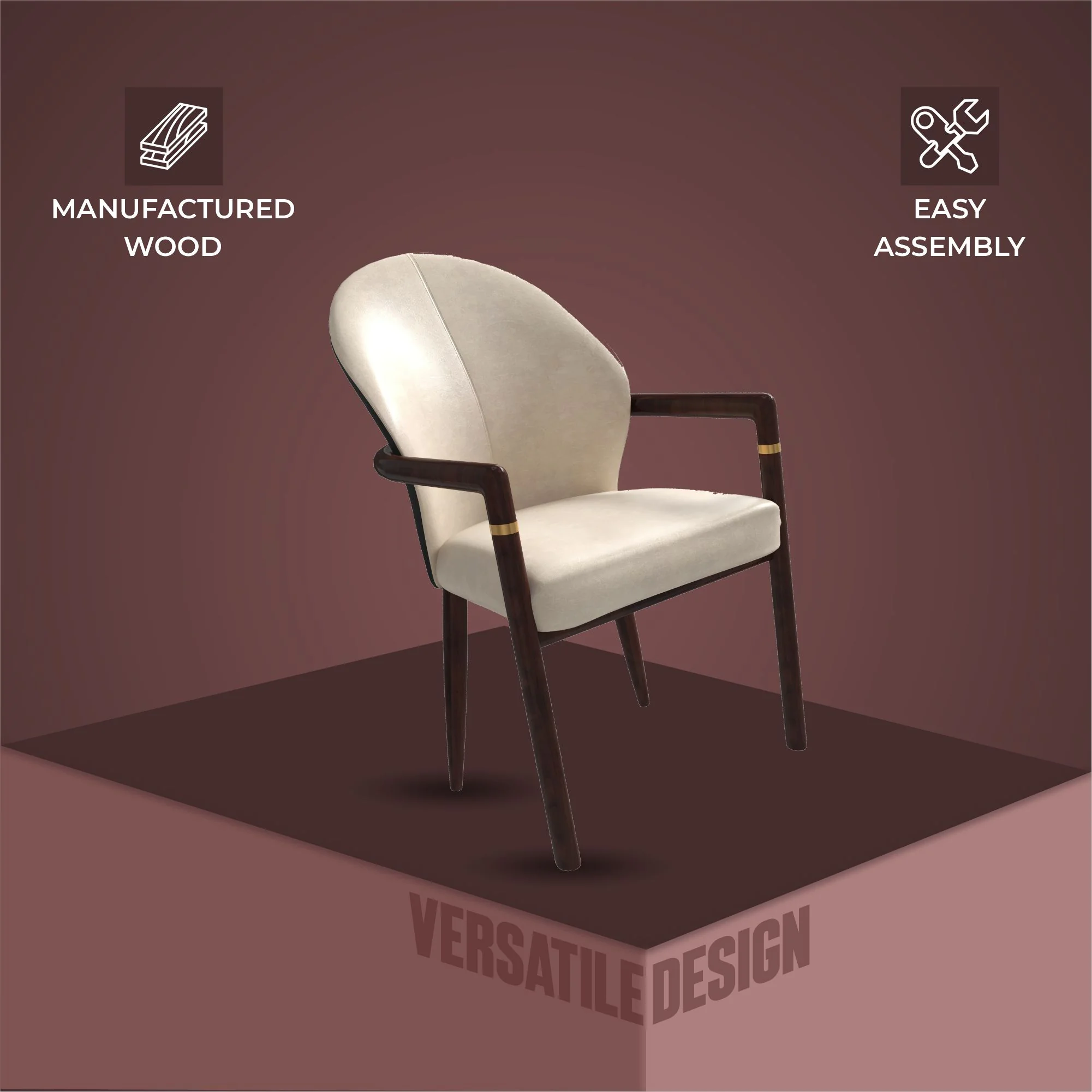 Opaline Series Elegant Wooden Dining Chair in Brown/Cream