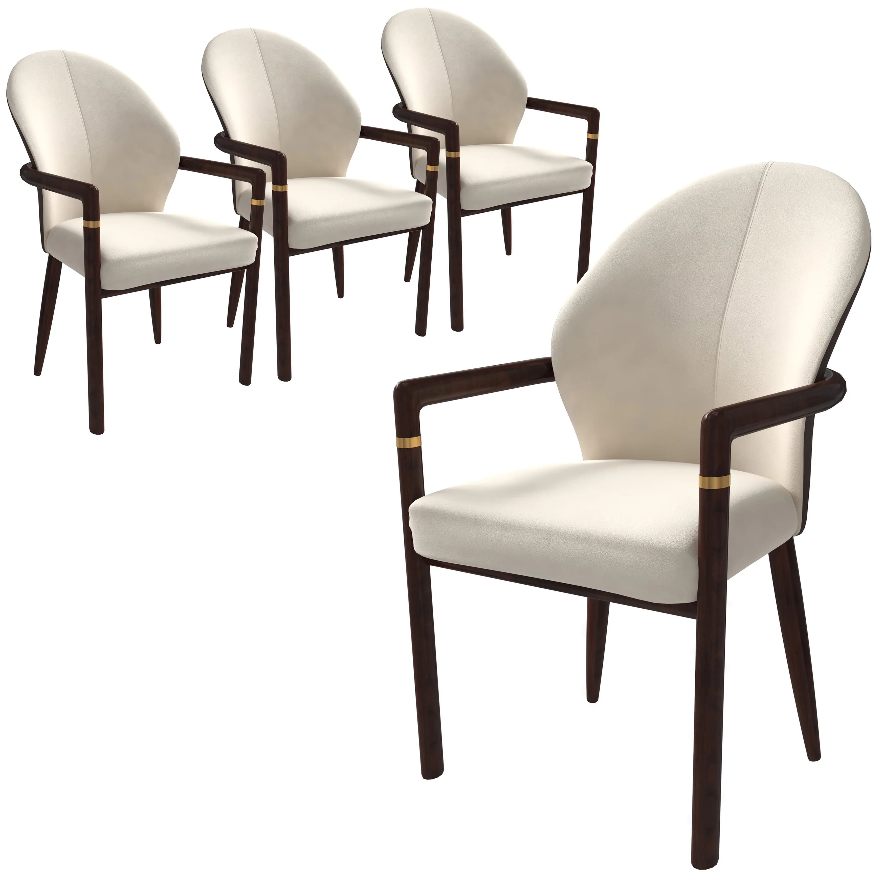 Opaline Series Elegant Wooden Dining Chair in Brown/Cream - Set of 4