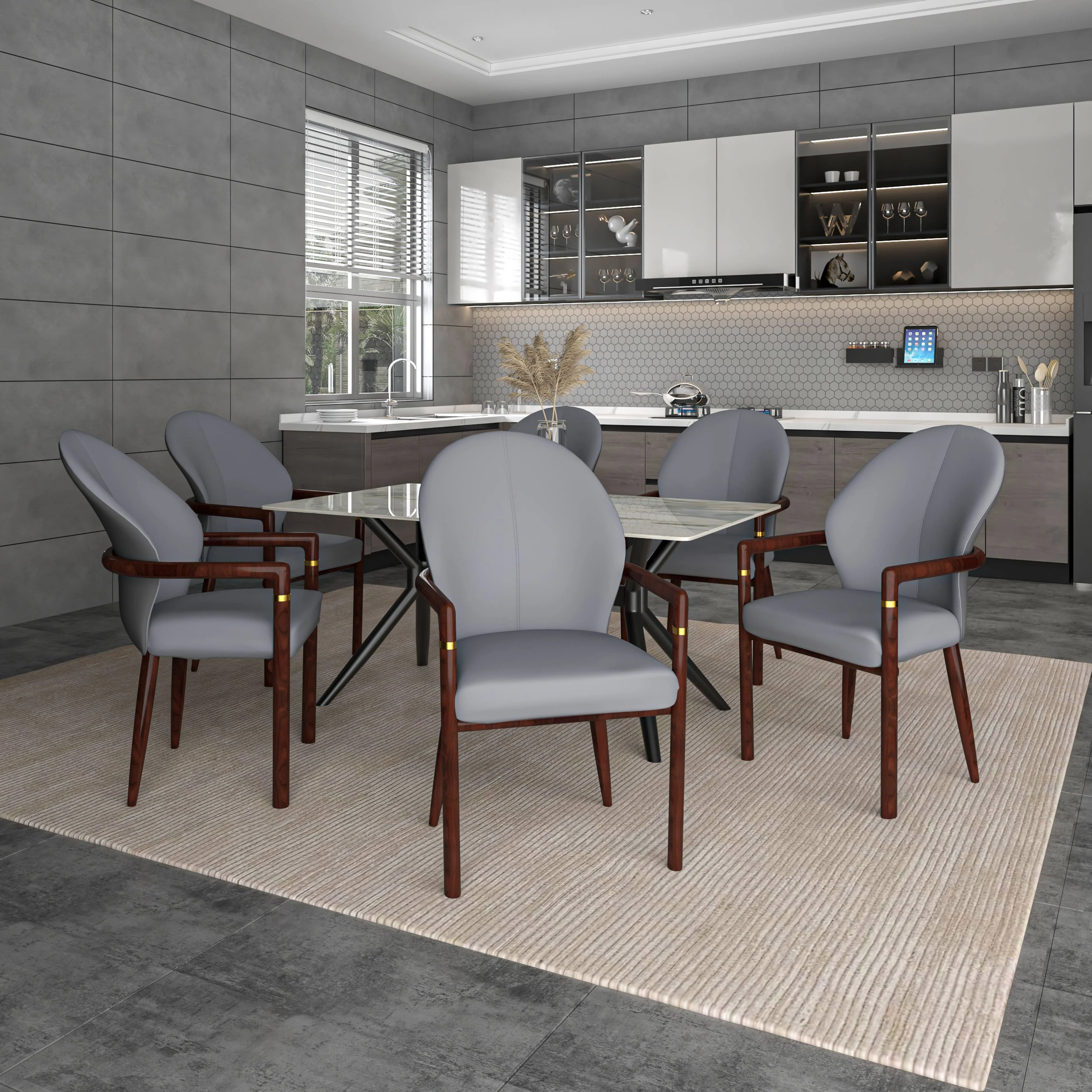 Opaline Series Elegant Wooden Dining Chair in Two-Tone Grey